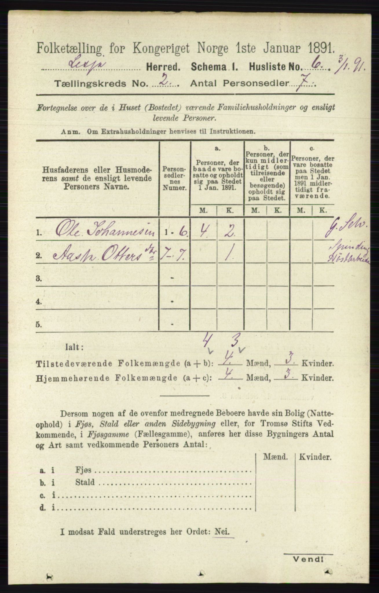 RA, 1891 census for 0512 Lesja, 1891, p. 375