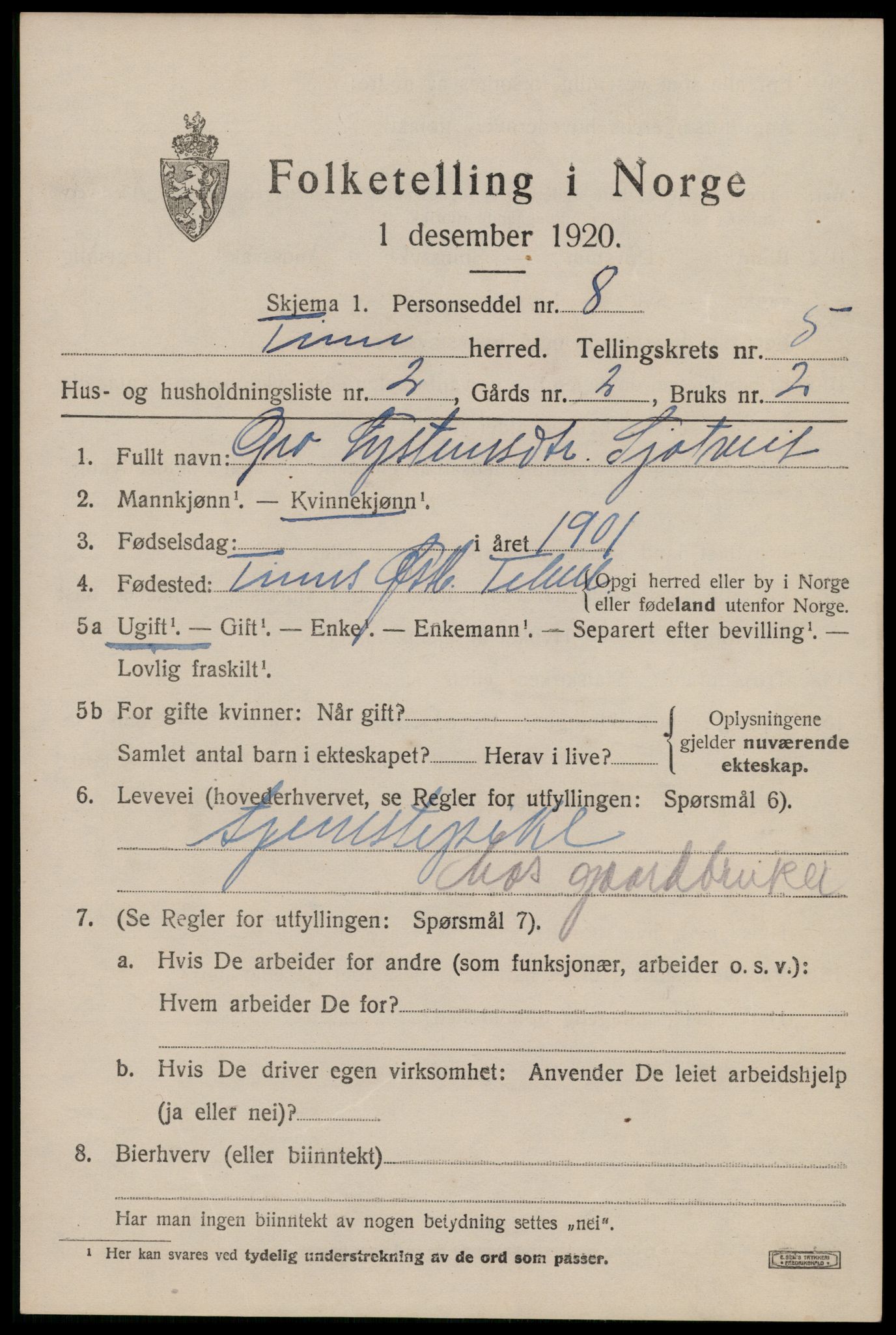 SAKO, 1920 census for Tinn, 1920, p. 4478