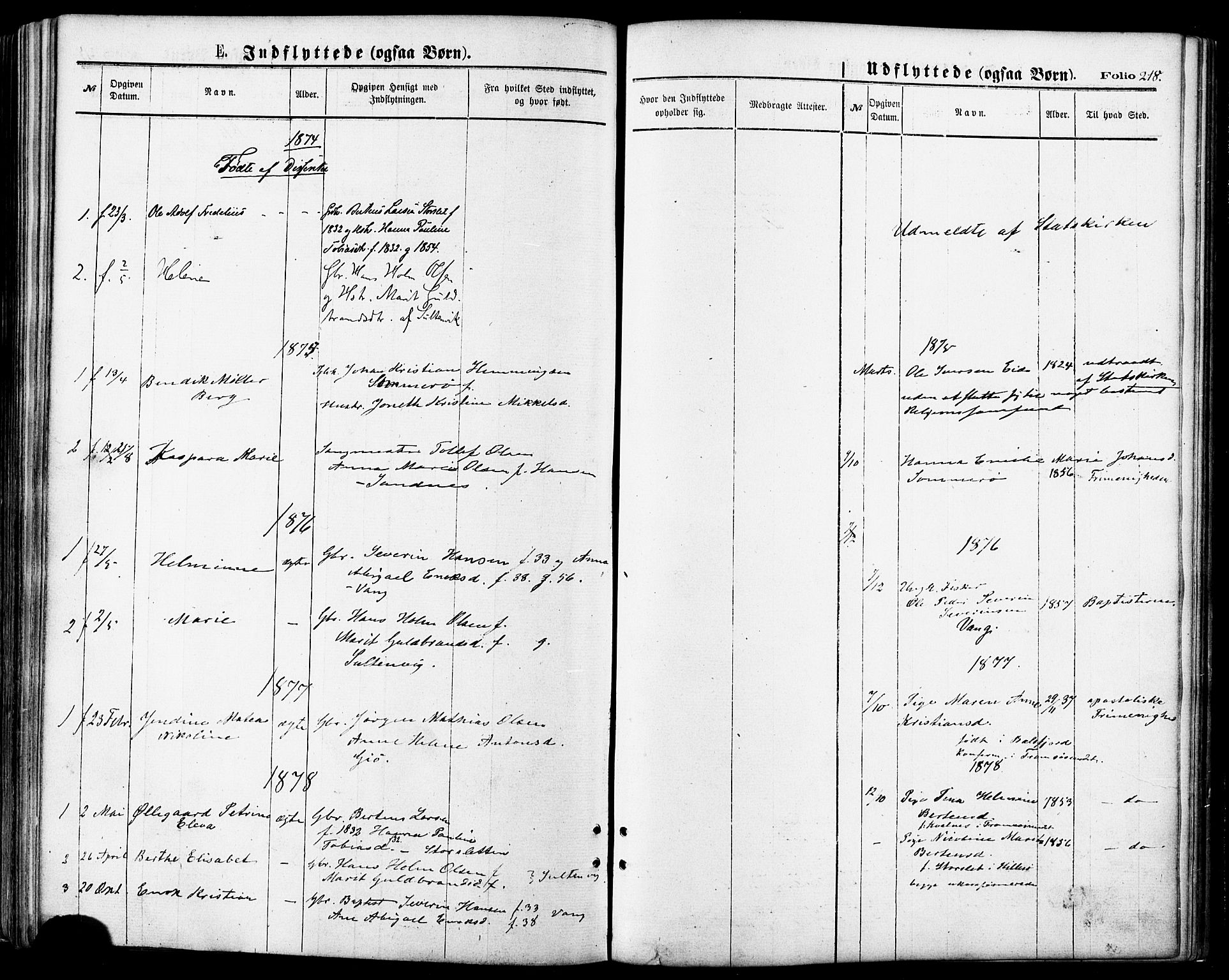 Lenvik sokneprestembete, SATØ/S-1310/H/Ha/Haa/L0010kirke: Parish register (official) no. 10, 1873-1880, p. 218