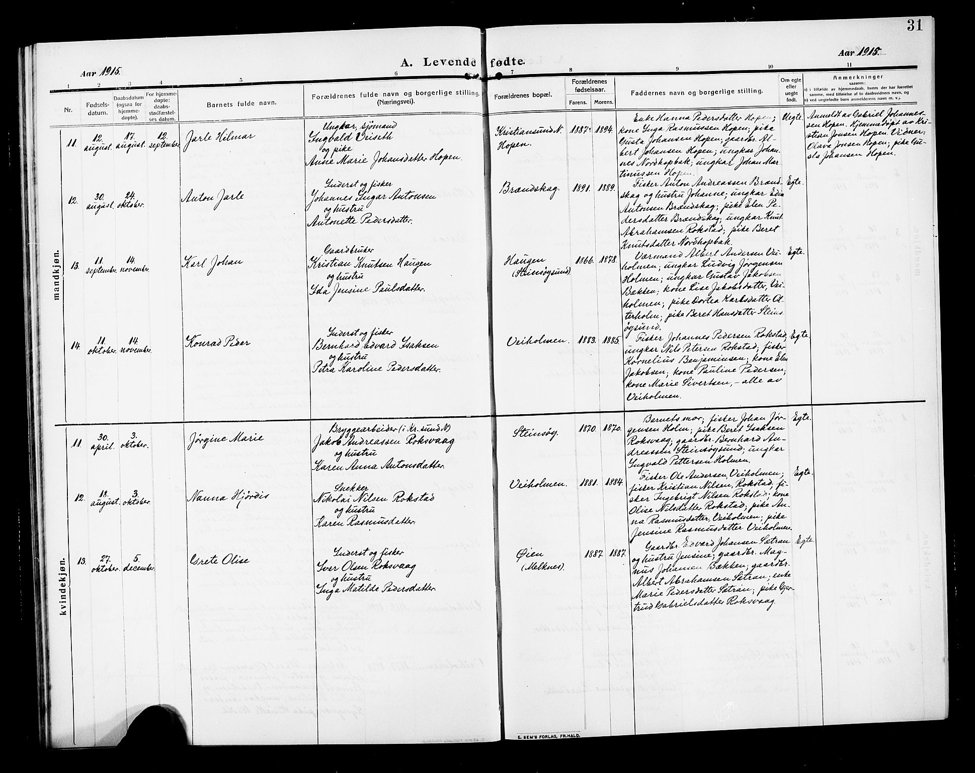 Ministerialprotokoller, klokkerbøker og fødselsregistre - Møre og Romsdal, SAT/A-1454/583/L0956: Parish register (copy) no. 583C01, 1909-1925, p. 31