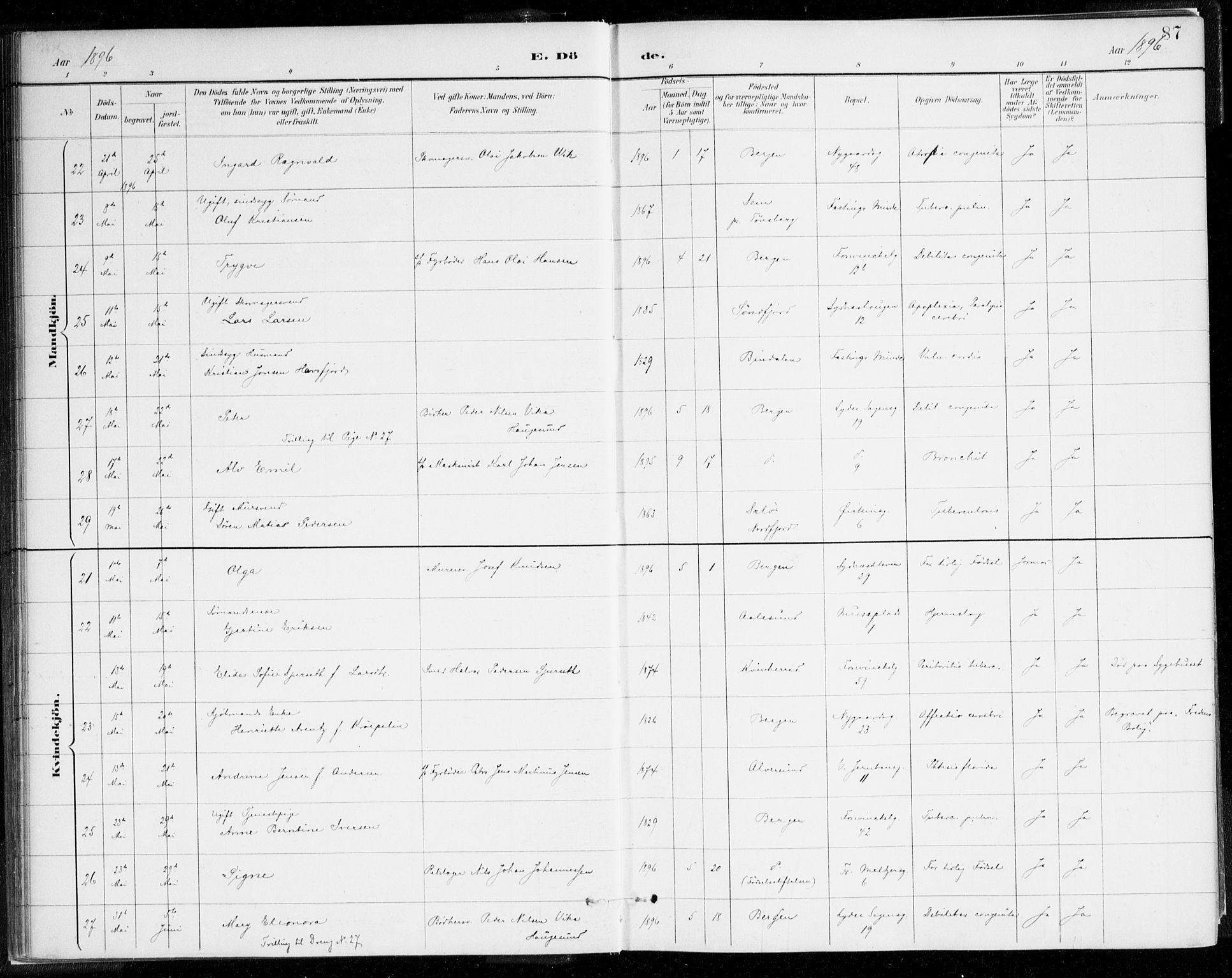 Johanneskirken sokneprestembete, AV/SAB-A-76001/H/Haa/L0019: Parish register (official) no. E 1, 1885-1915, p. 87