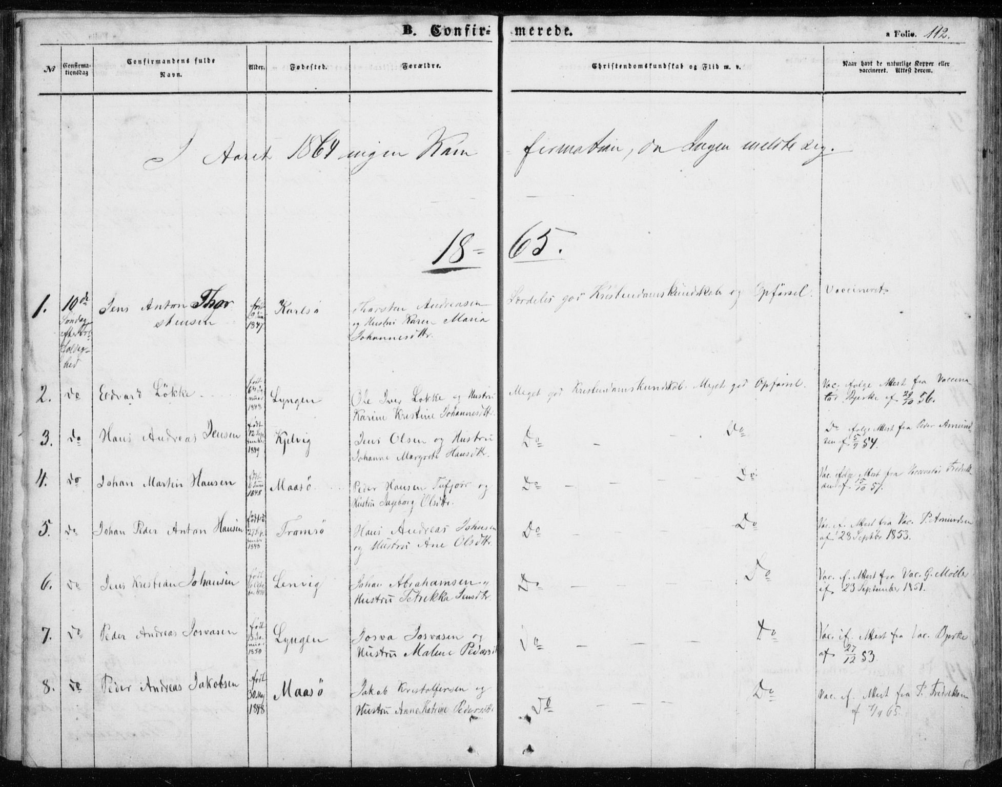 Måsøy sokneprestkontor, SATØ/S-1348/H/Ha/L0002kirke: Parish register (official) no. 2, 1852-1865, p. 112
