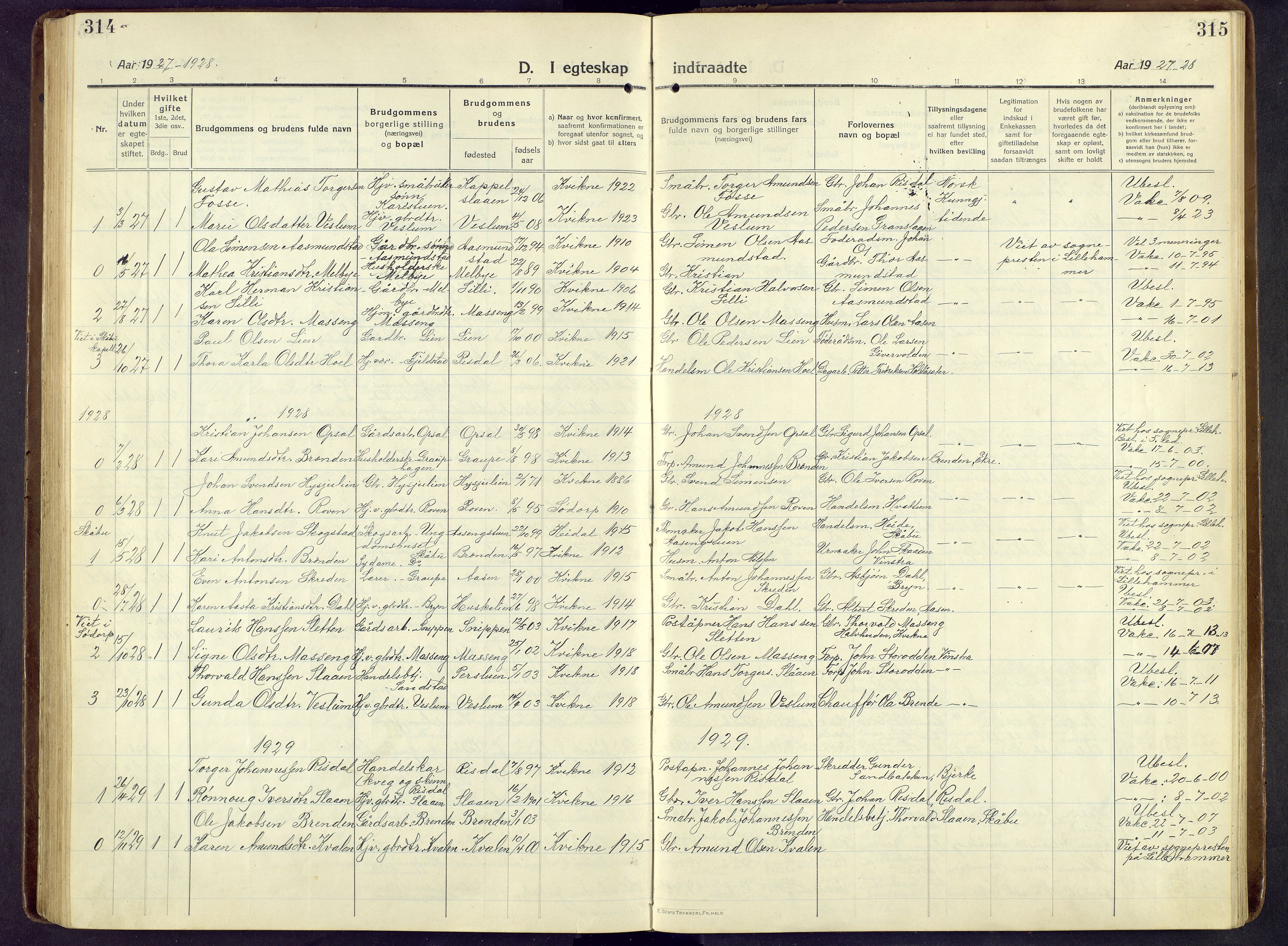 Nord-Fron prestekontor, SAH/PREST-080/H/Ha/Hab/L0009: Parish register (copy) no. 9, 1915-1958, p. 314-315