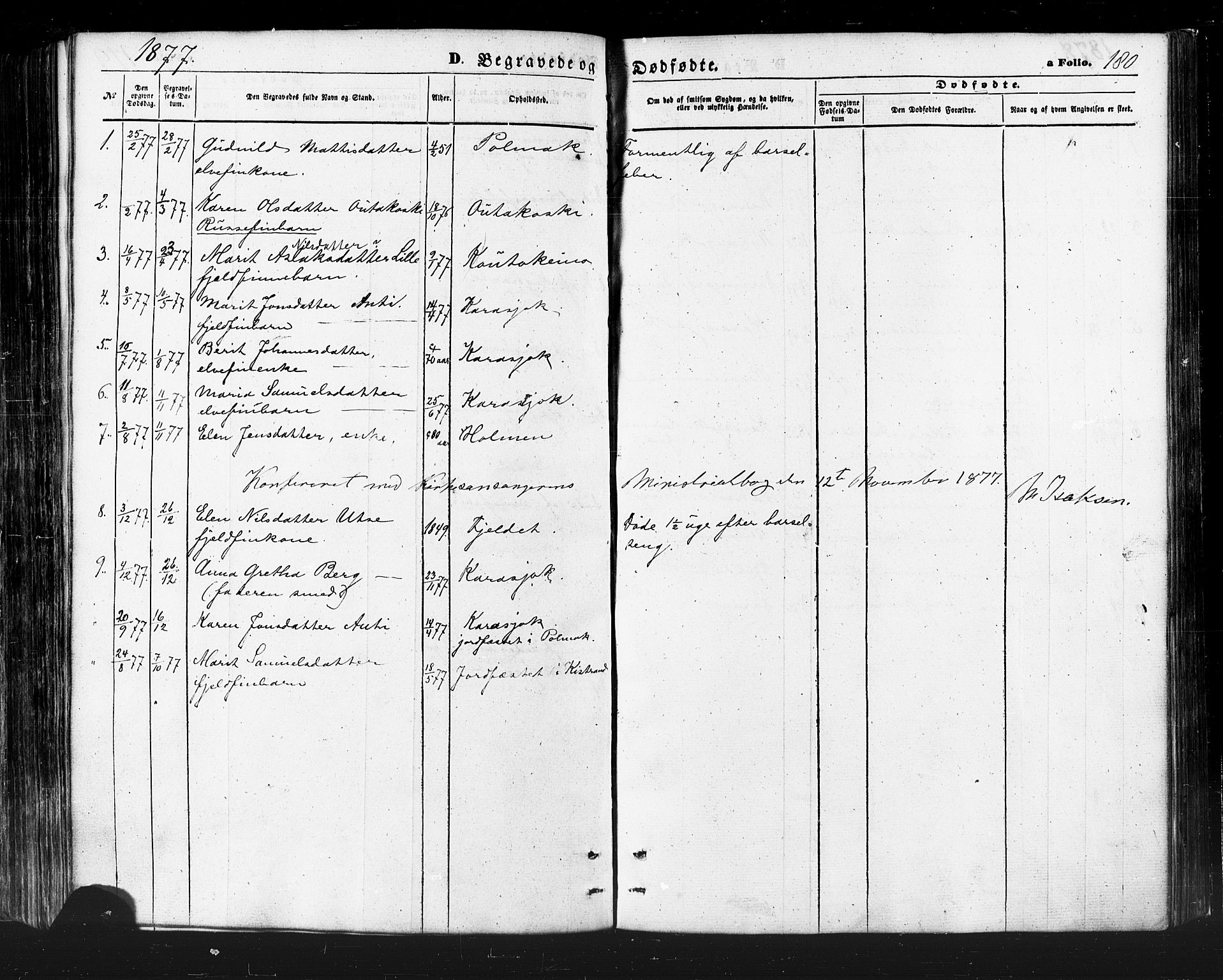 Karasjok sokneprestkontor, SATØ/S-1352/H/Ha/L0001kirke: Parish register (official) no. 1, 1872-1884, p. 180