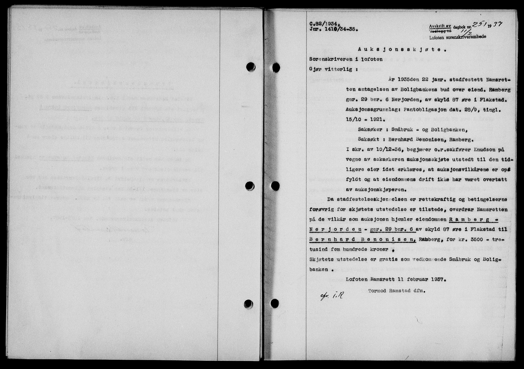 Lofoten sorenskriveri, SAT/A-0017/1/2/2C/L0001a: Mortgage book no. 1a, 1936-1937, Diary no: : 251/1937