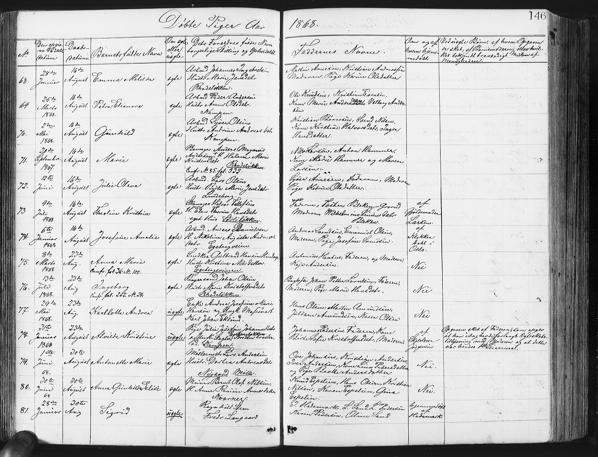 Østre Aker prestekontor Kirkebøker, AV/SAO-A-10840/G/Ga/L0003: Parish register (copy) no. I 3, 1868-1913, p. 146