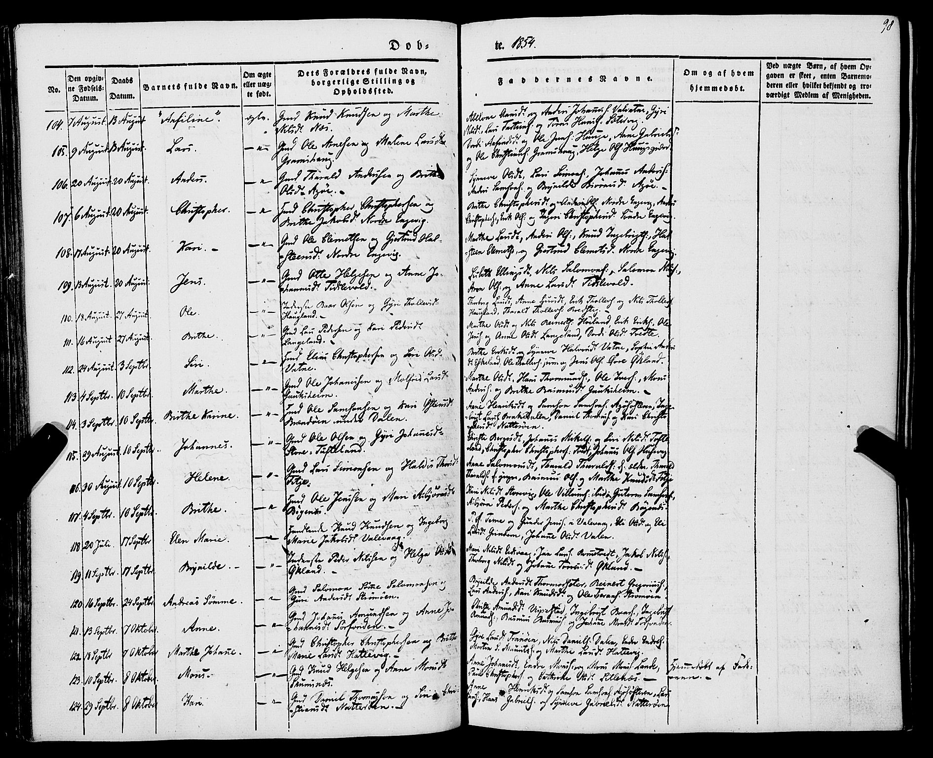 Stord sokneprestembete, SAB/A-78201/H/Haa: Parish register (official) no. A 7, 1841-1861, p. 98