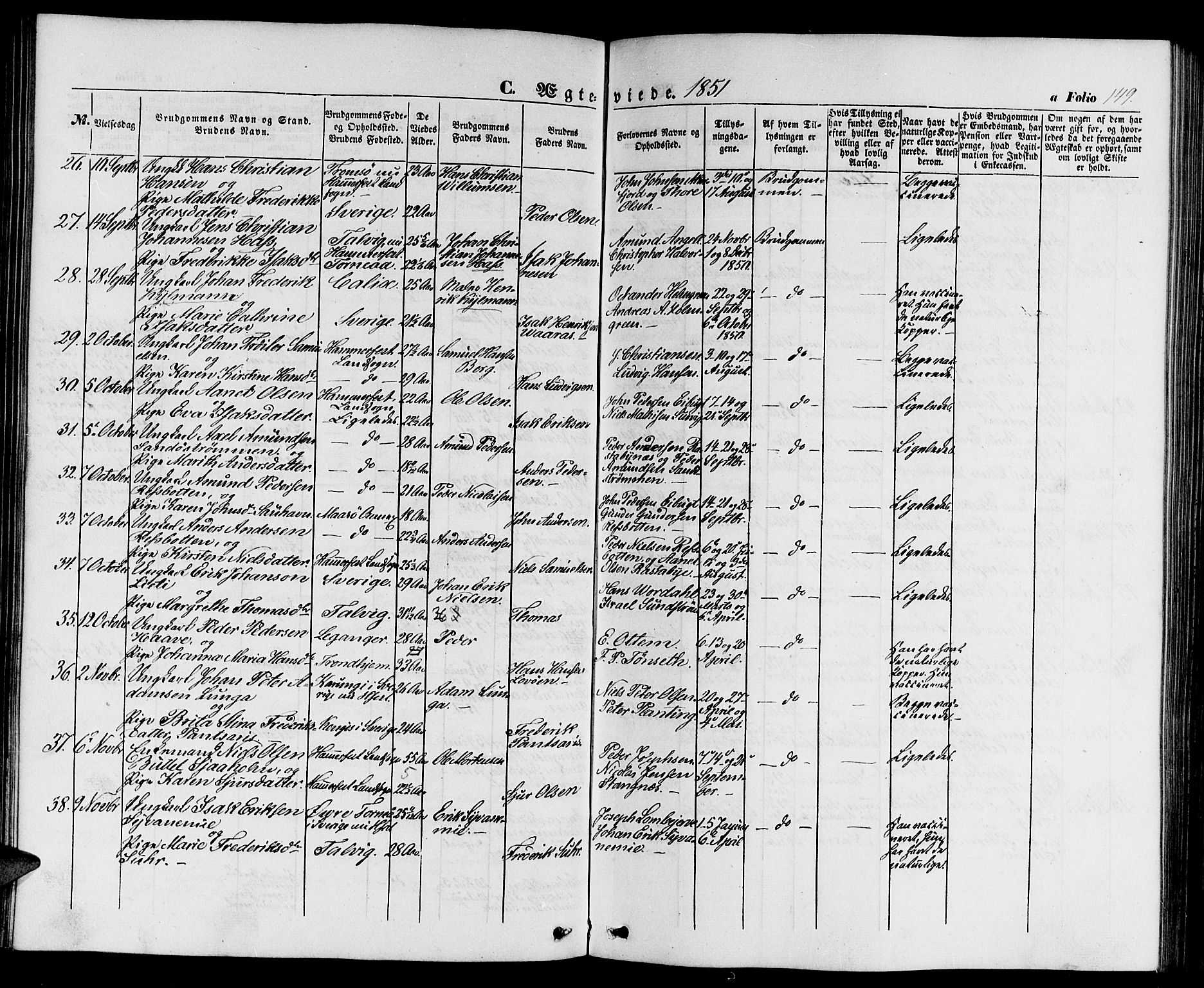 Hammerfest sokneprestkontor, AV/SATØ-S-1347/H/Hb/L0002.klokk: Parish register (copy) no. 2, 1851-1861, p. 149