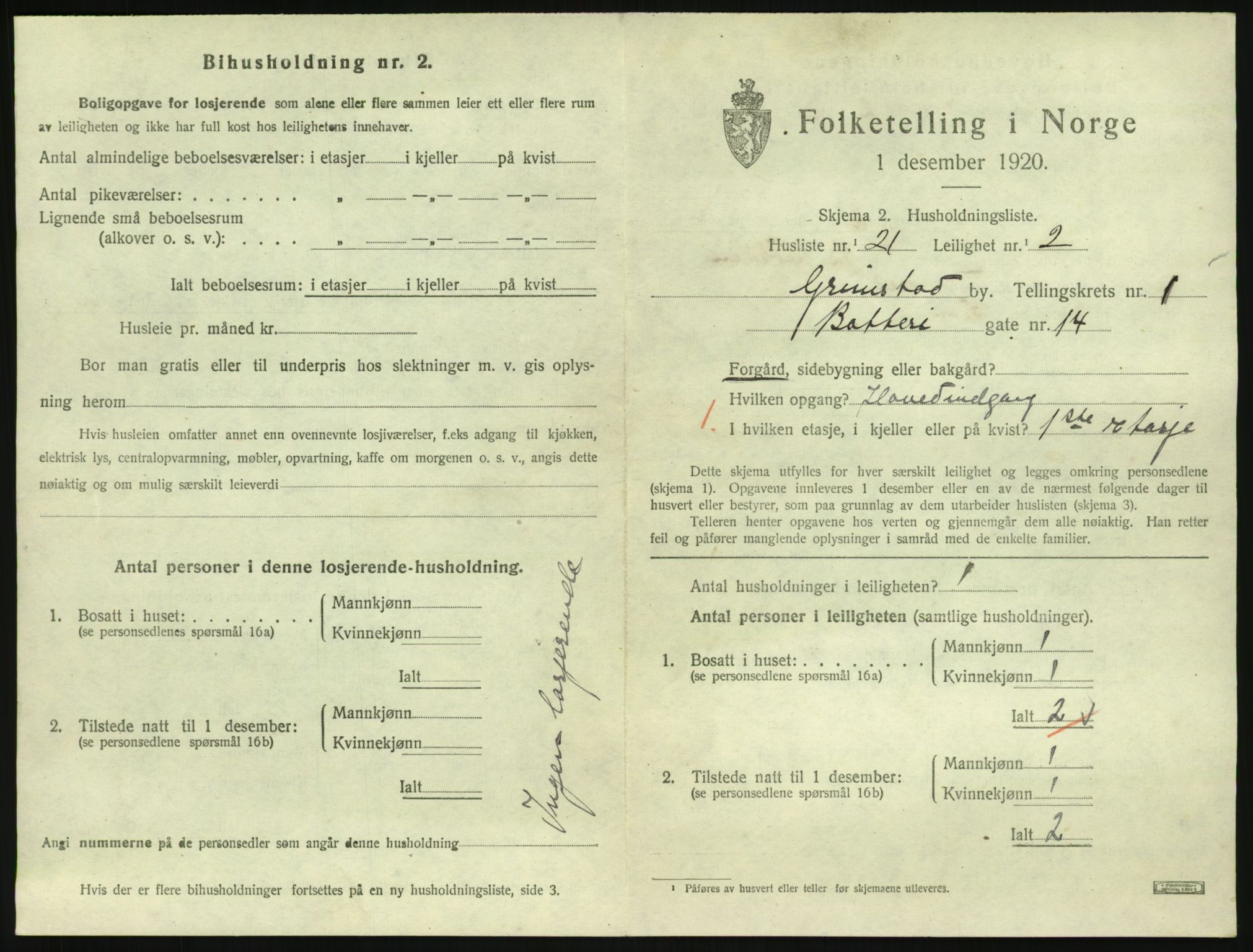 SAK, 1920 census for Grimstad, 1920, p. 1039