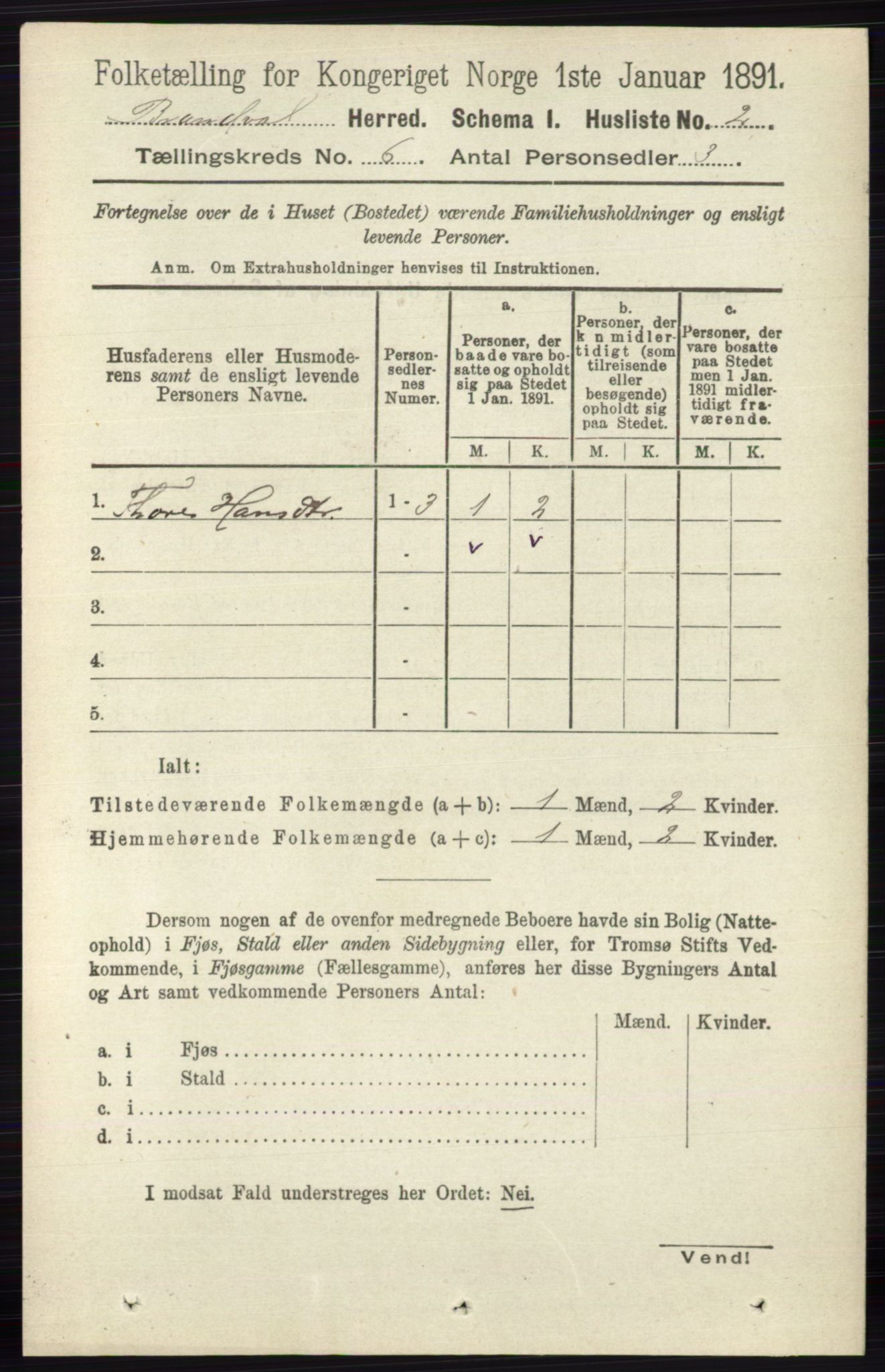 RA, 1891 census for 0422 Brandval, 1891, p. 2783