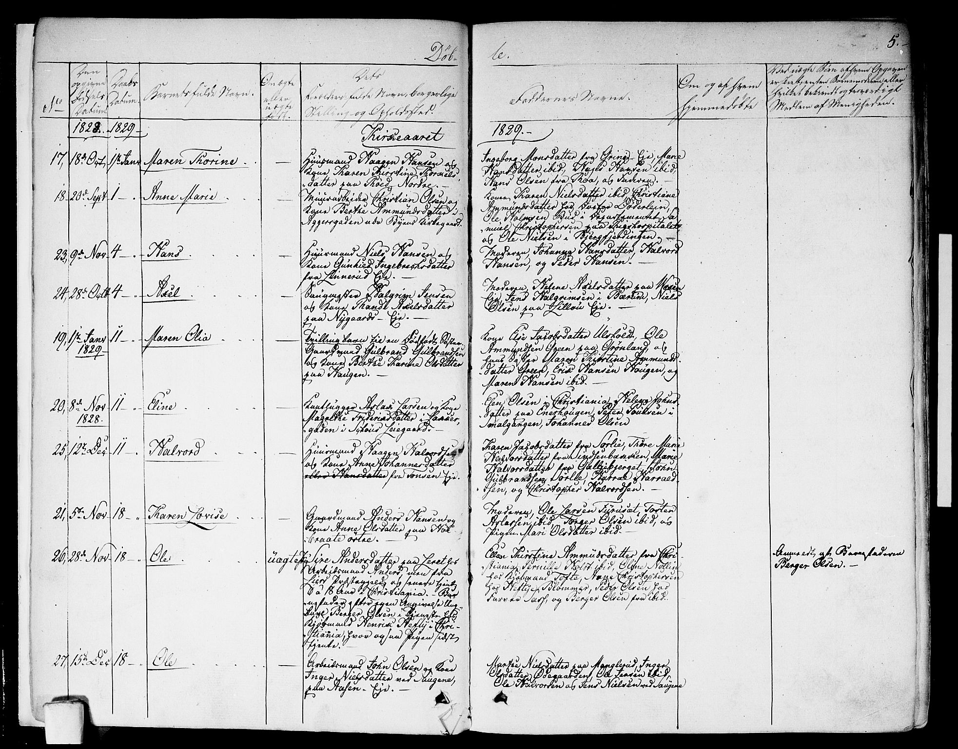 Aker prestekontor kirkebøker, SAO/A-10861/F/L0013: Parish register (official) no. 13, 1828-1837, p. 5