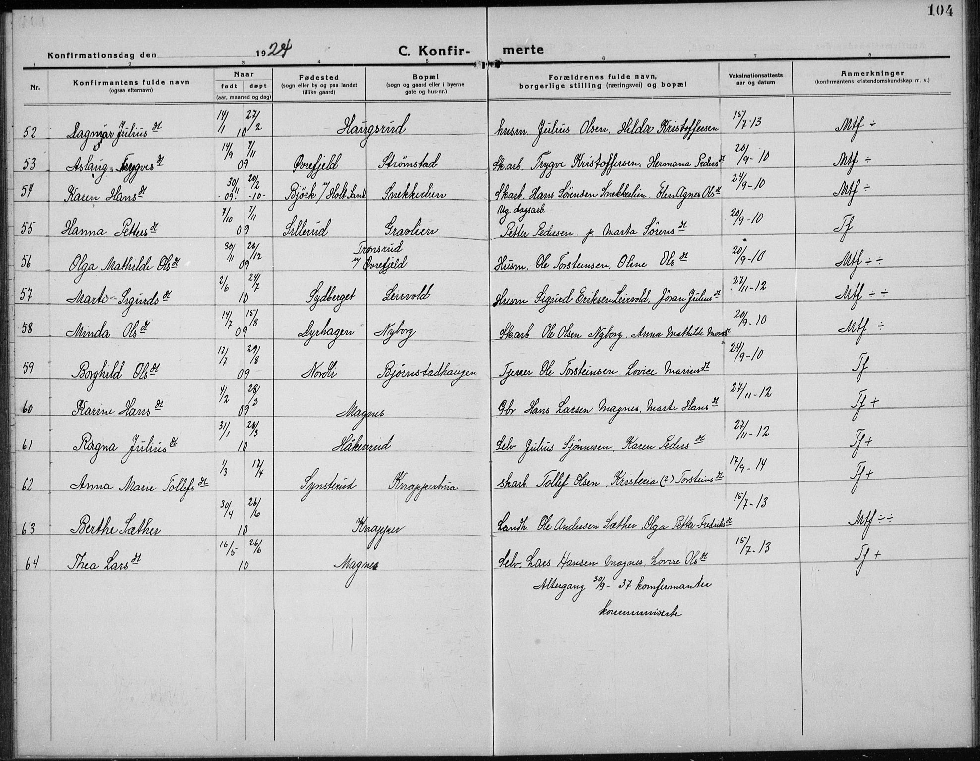 Nord-Odal prestekontor, AV/SAH-PREST-032/H/Ha/Hab/L0004: Parish register (copy) no. 4, 1921-1936, p. 104