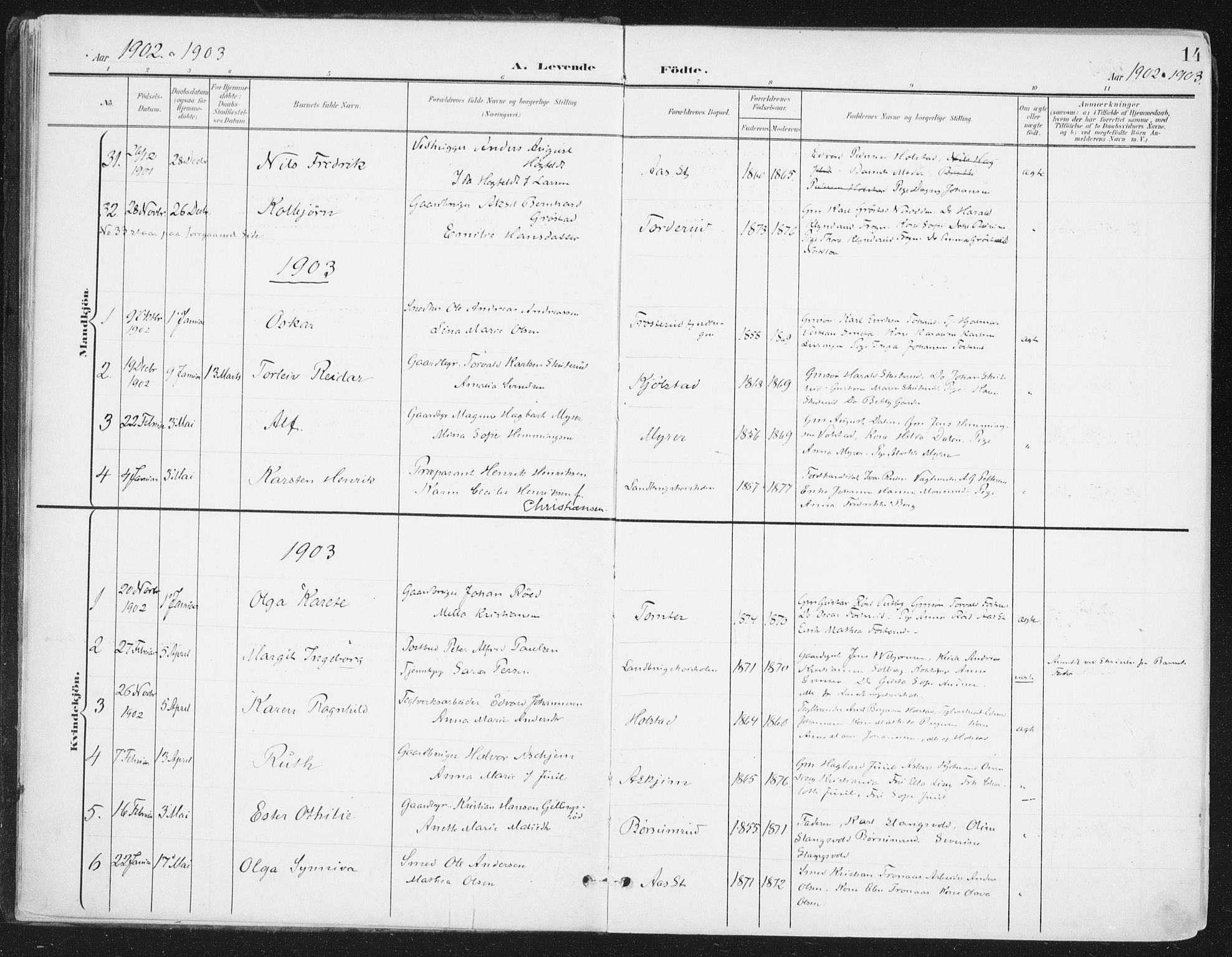 Ås prestekontor Kirkebøker, SAO/A-10894/F/Fa/L0010: Parish register (official) no. I 10, 1900-1918, p. 14