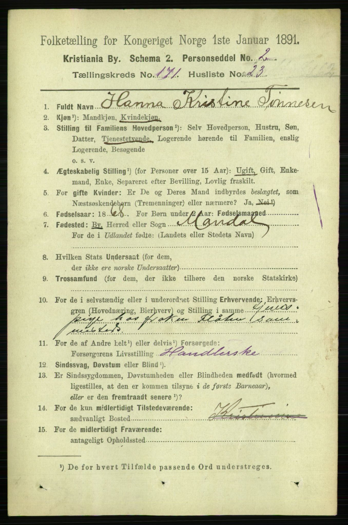 RA, 1891 census for 0301 Kristiania, 1891, p. 101167