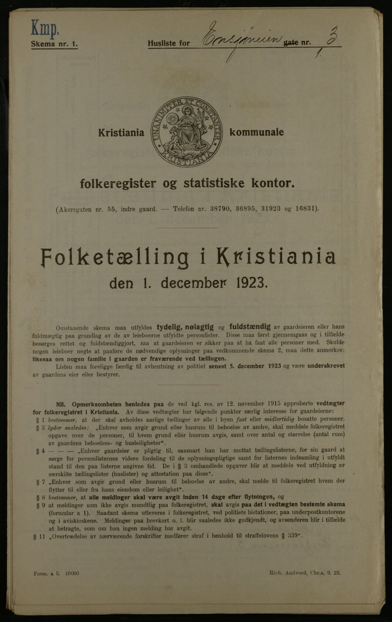 OBA, Municipal Census 1923 for Kristiania, 1923, p. 24468