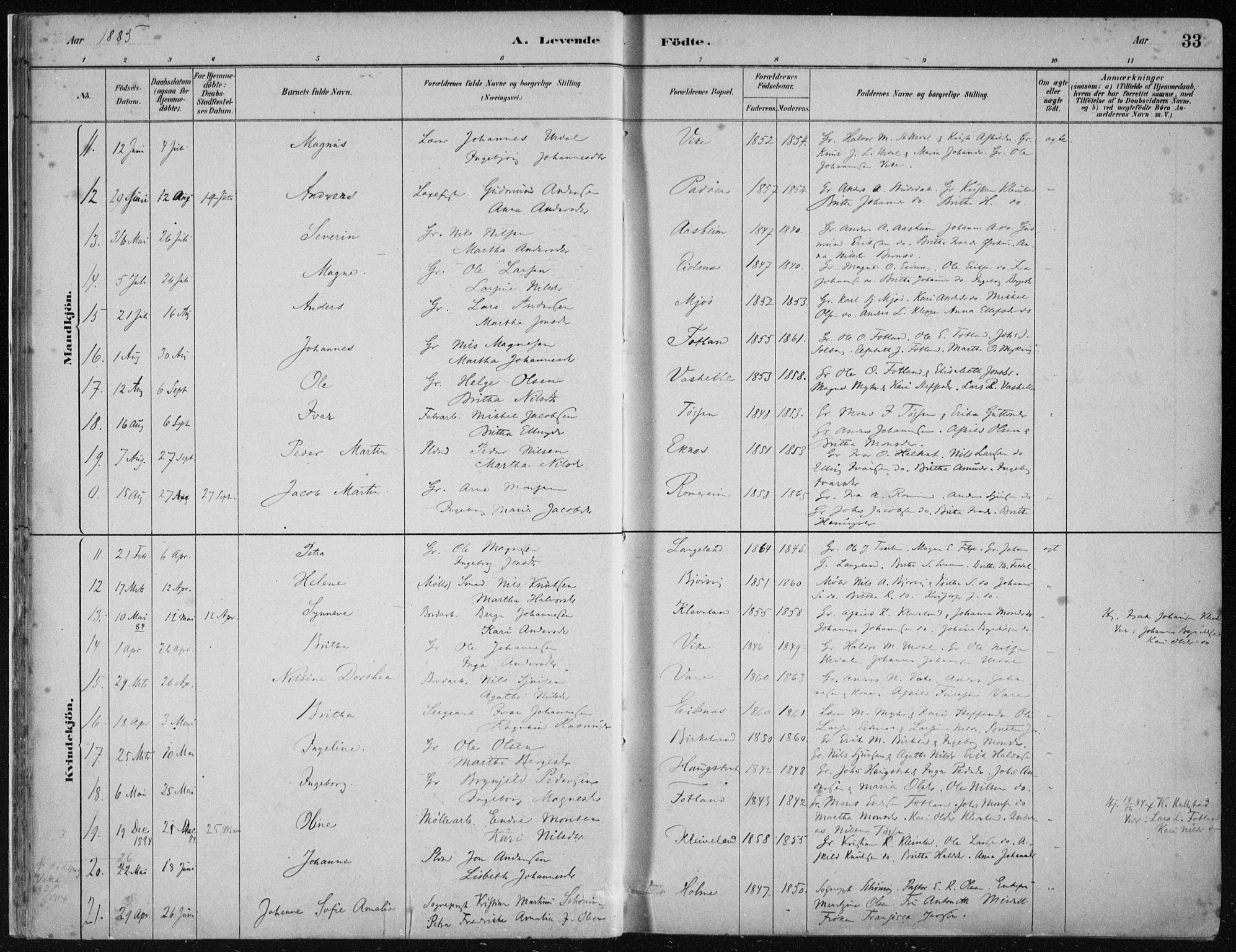 Hosanger sokneprestembete, AV/SAB-A-75801/H/Haa: Parish register (official) no. B  1, 1880-1896, p. 33