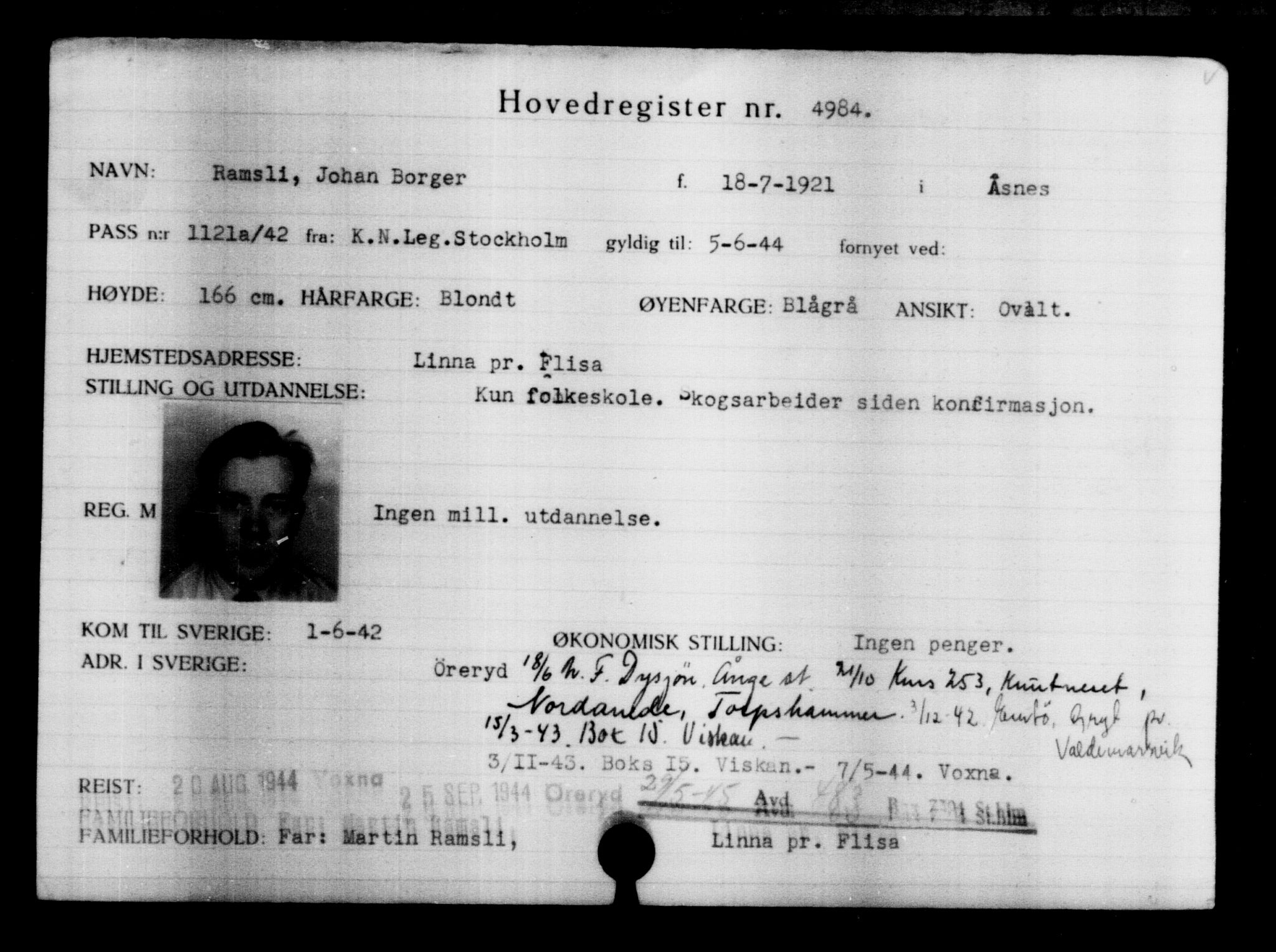 Den Kgl. Norske Legasjons Flyktningskontor, AV/RA-S-6753/V/Va/L0004: Kjesäterkartoteket.  Flyktningenr. 3496-6610, 1940-1945, p. 1765