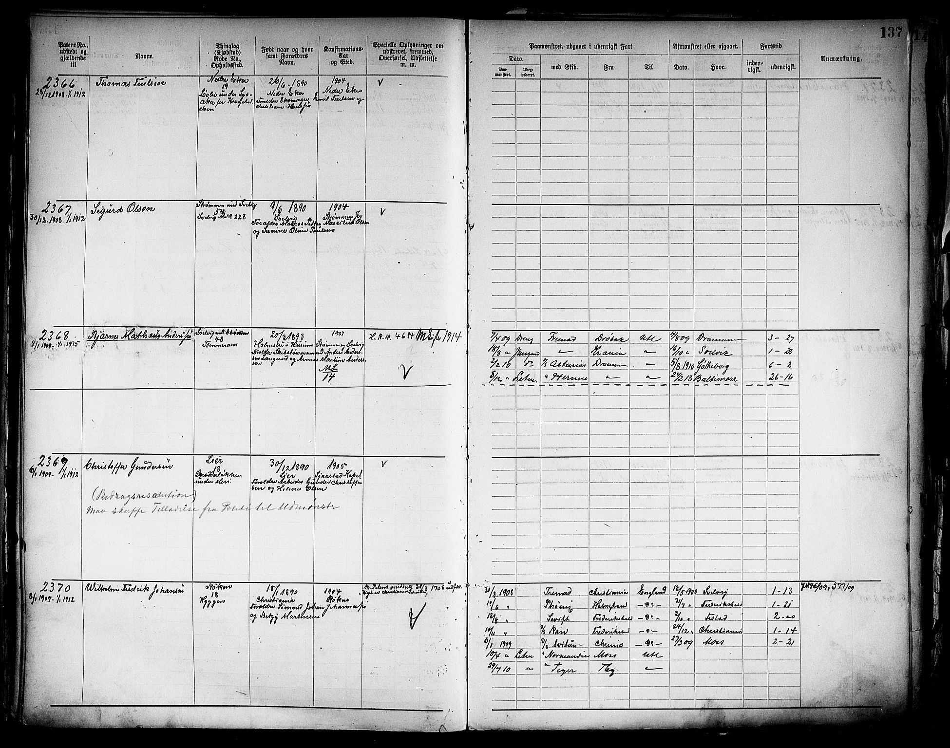 Drammen innrulleringsdistrikt, AV/SAKO-A-781/F/Fb/L0006: Annotasjonsrulle, 1905-1911, p. 139