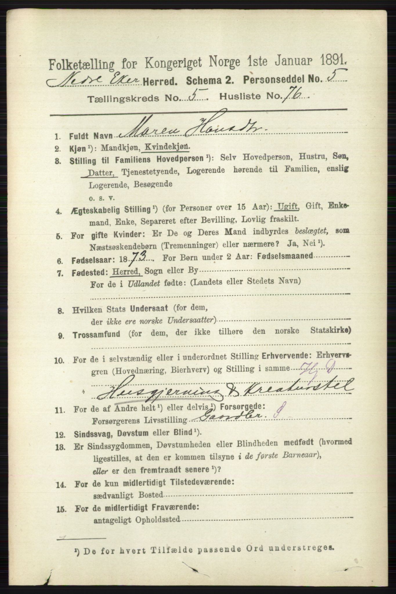 RA, 1891 census for 0625 Nedre Eiker, 1891, p. 2796