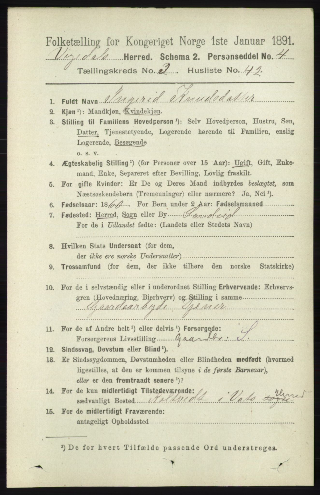 RA, 1891 census for 1157 Vikedal, 1891, p. 885