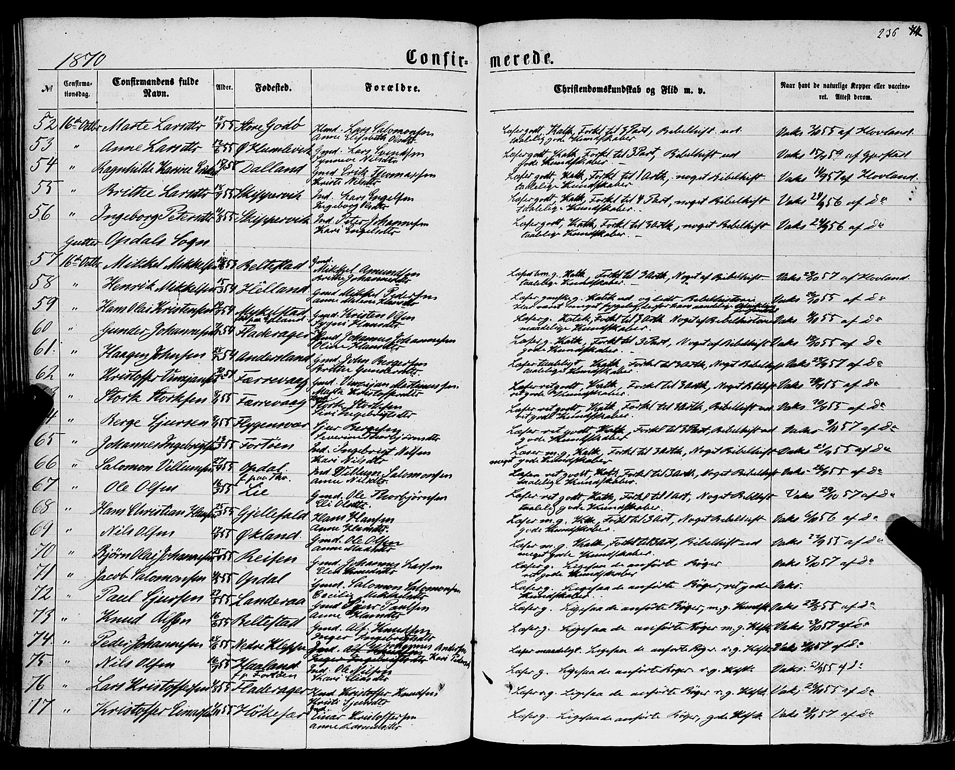 Tysnes sokneprestembete, SAB/A-78601/H/Haa: Parish register (official) no. A 11, 1860-1871, p. 236