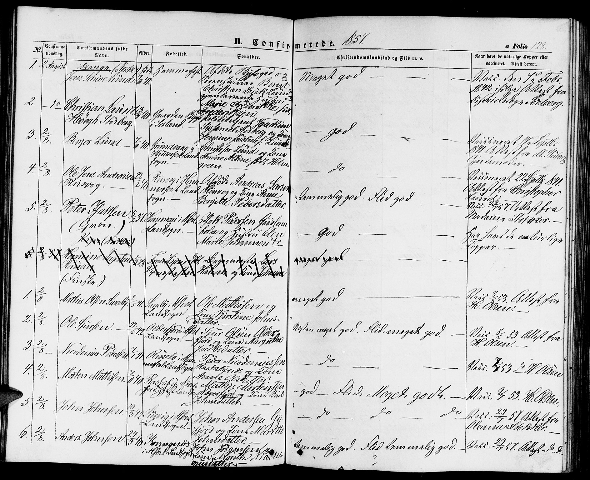 Hammerfest sokneprestkontor, SATØ/S-1347/H/Hb/L0002.klokk: Parish register (copy) no. 2, 1851-1861, p. 128