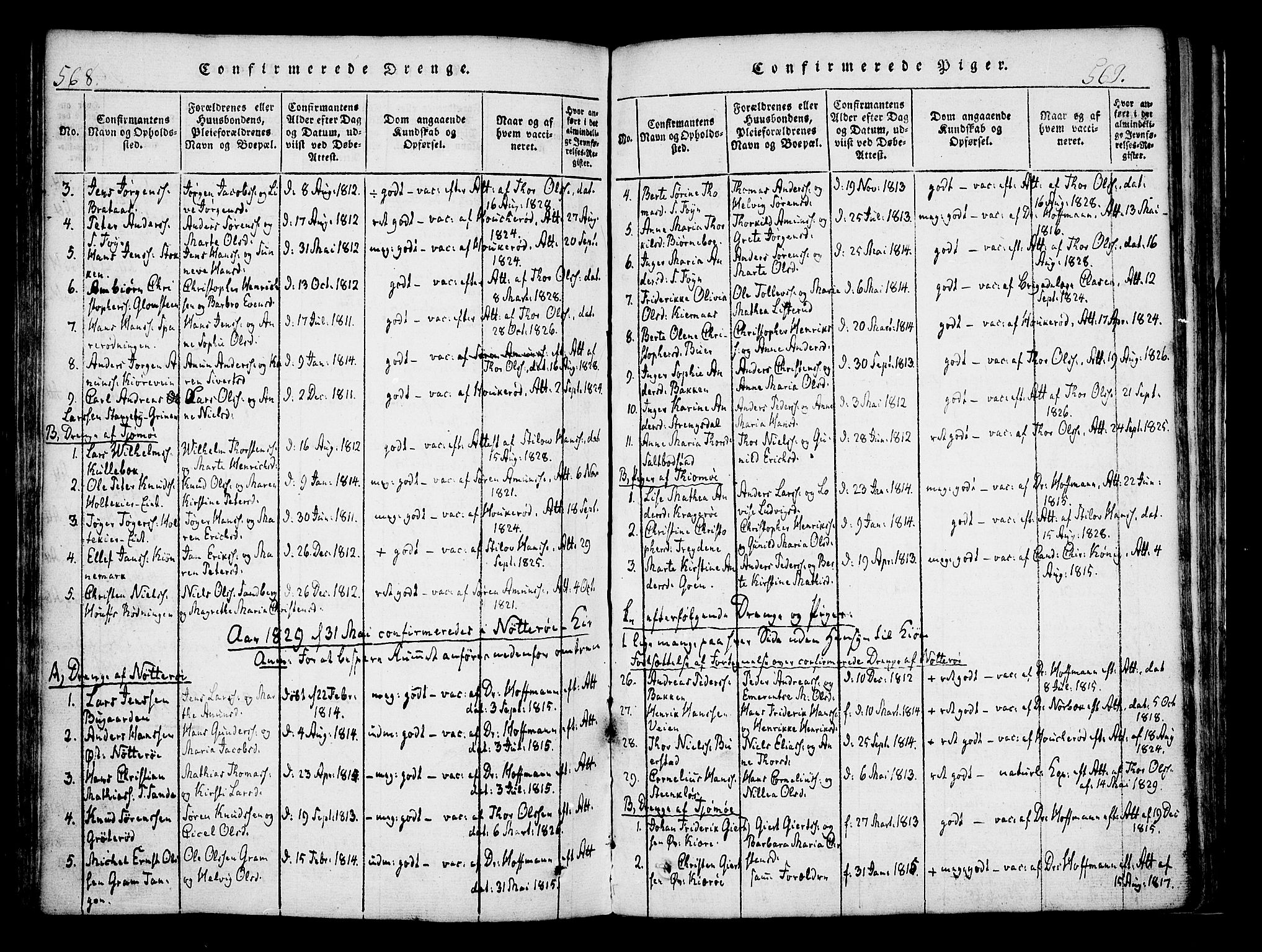 Nøtterøy kirkebøker, AV/SAKO-A-354/F/Fa/L0004: Parish register (official) no. I 4, 1814-1838, p. 568-569