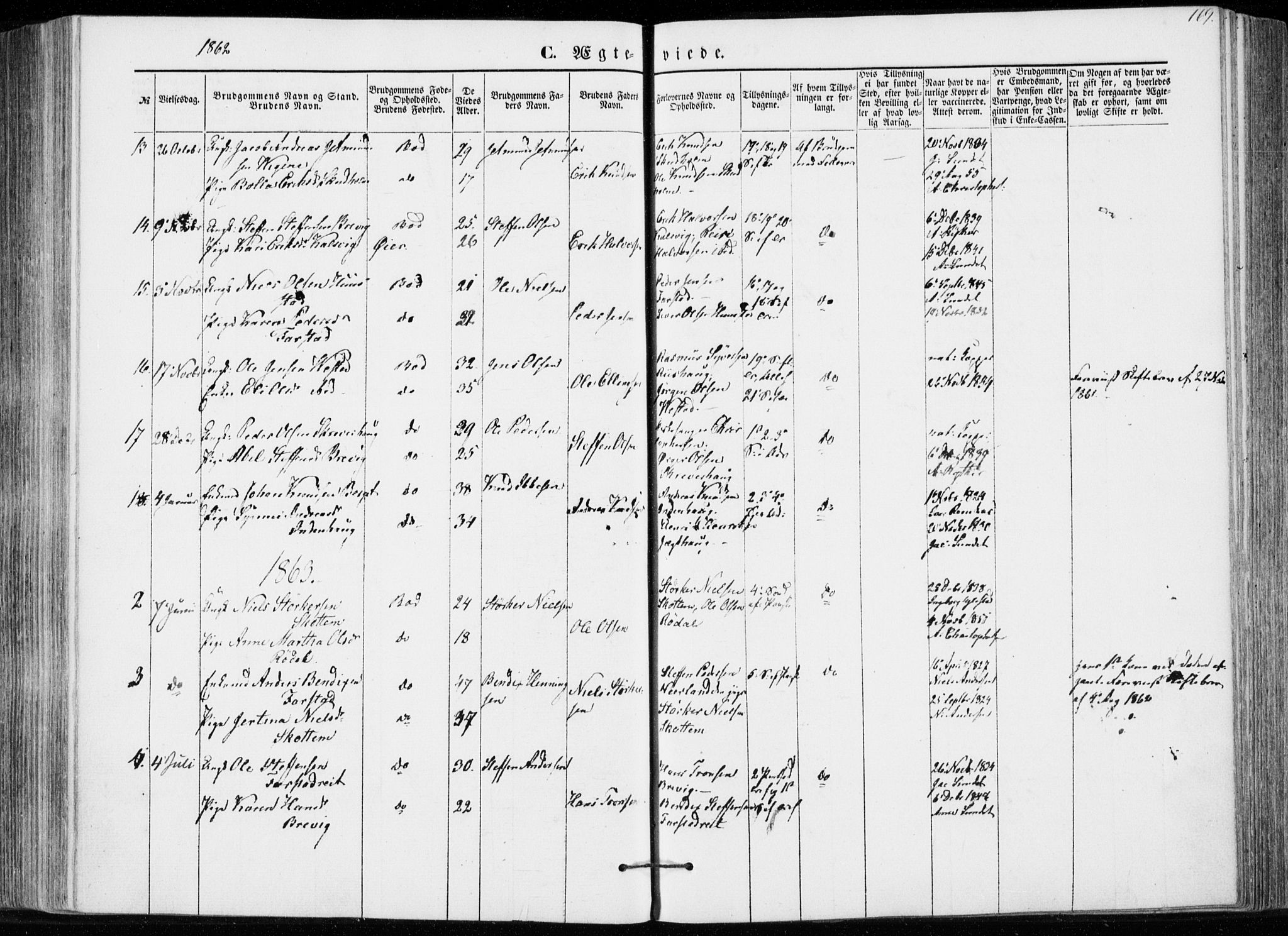 Ministerialprotokoller, klokkerbøker og fødselsregistre - Møre og Romsdal, SAT/A-1454/566/L0767: Parish register (official) no. 566A06, 1852-1868, p. 169