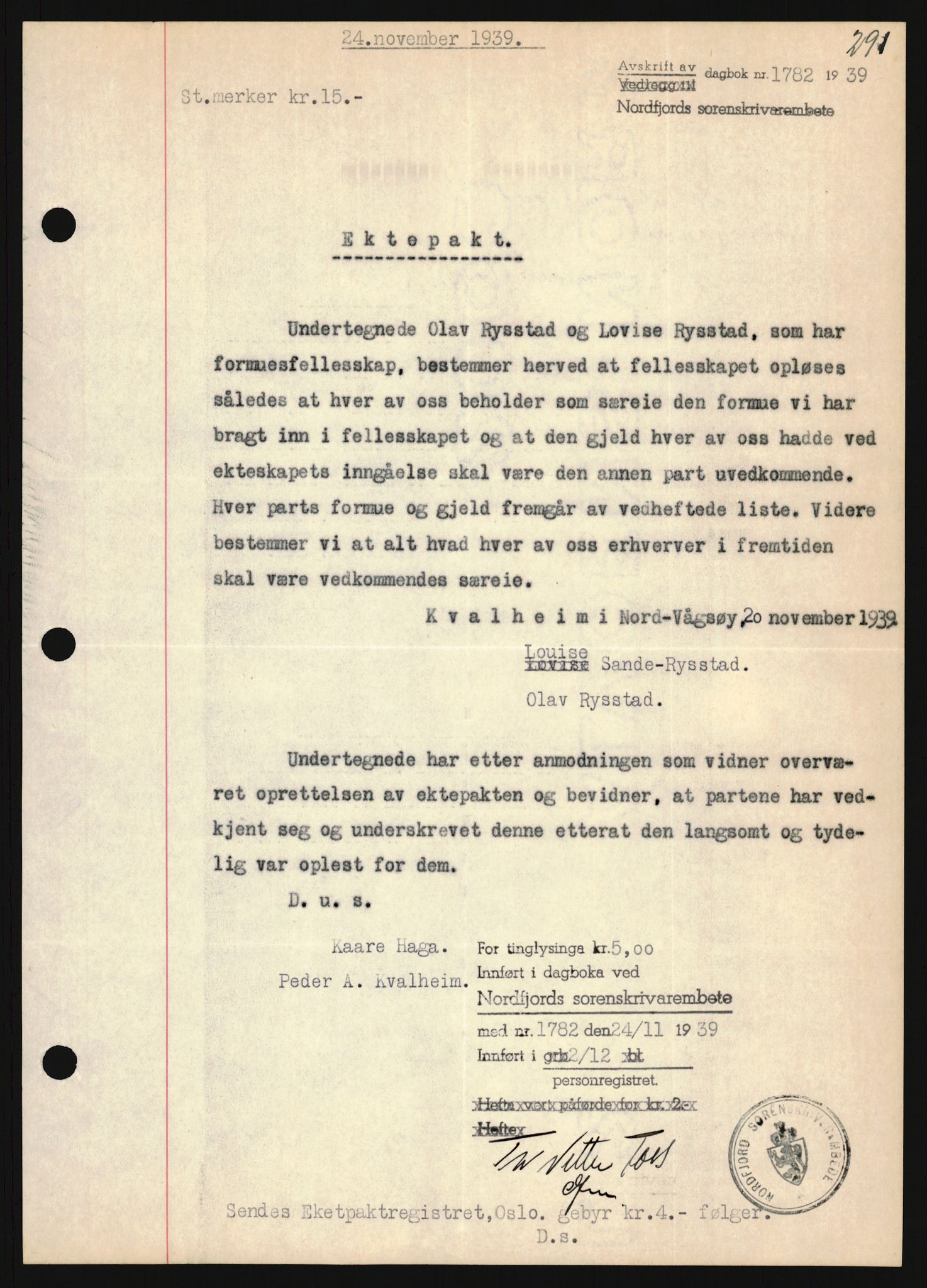 Oslo byskriverembete, AV/SAO-A-10227/2/G/Gb/L0057: Tinglyste ektepakter, Sogn og Fjordane, bind 1, 1927-1950