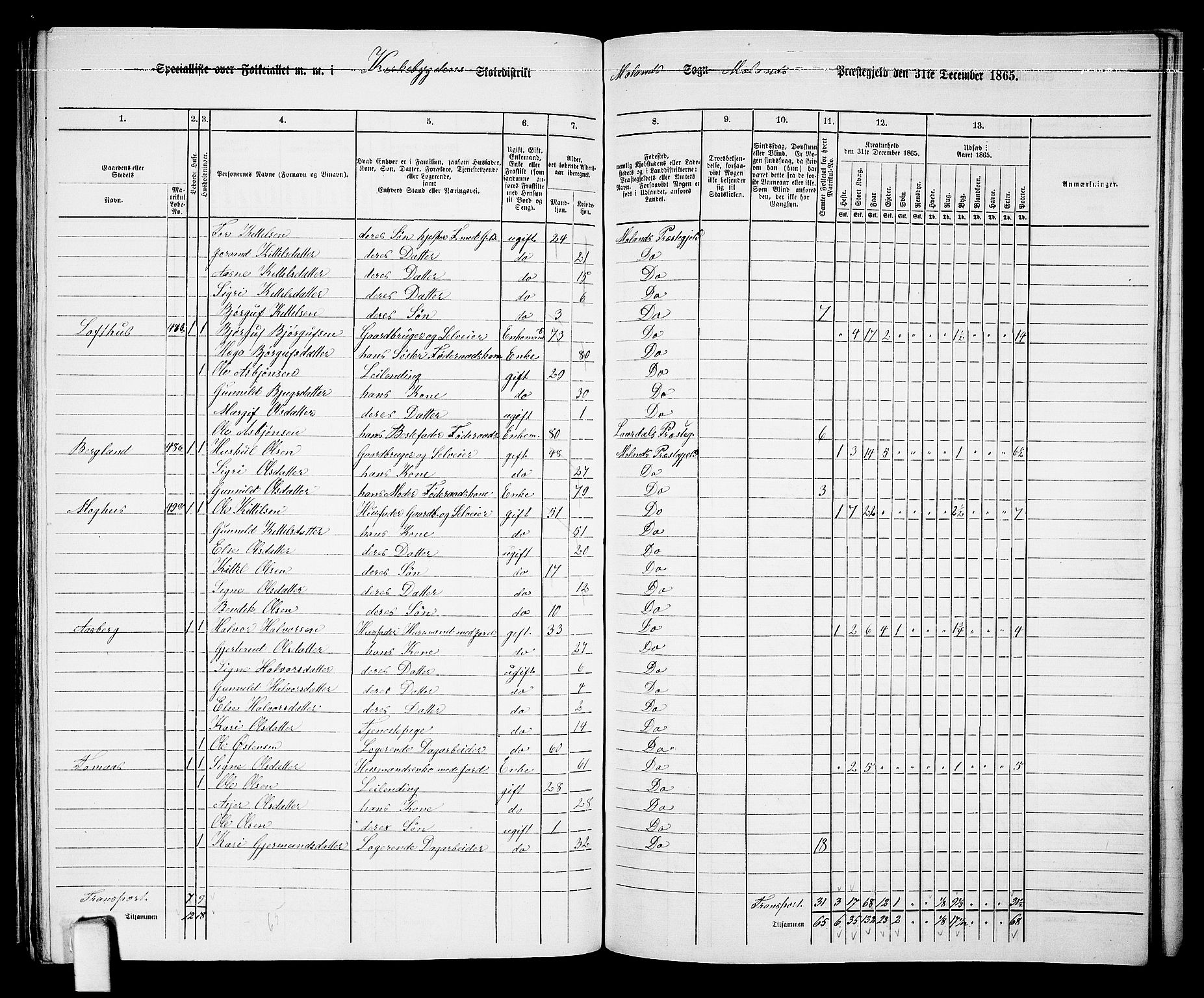 RA, 1865 census for Moland, 1865, p. 49
