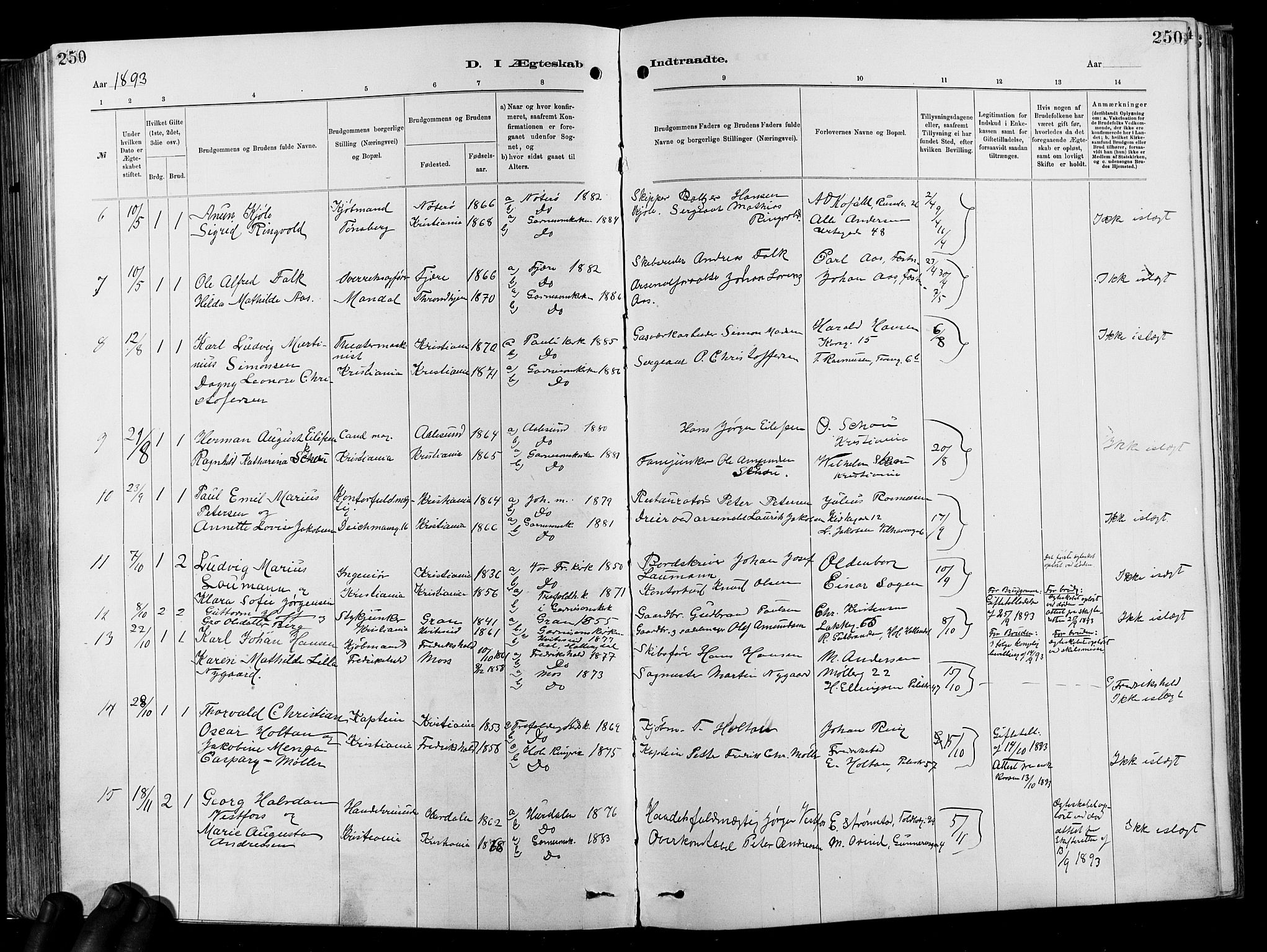 Garnisonsmenigheten Kirkebøker, SAO/A-10846/F/Fa/L0012: Parish register (official) no. 12, 1880-1893, p. 250