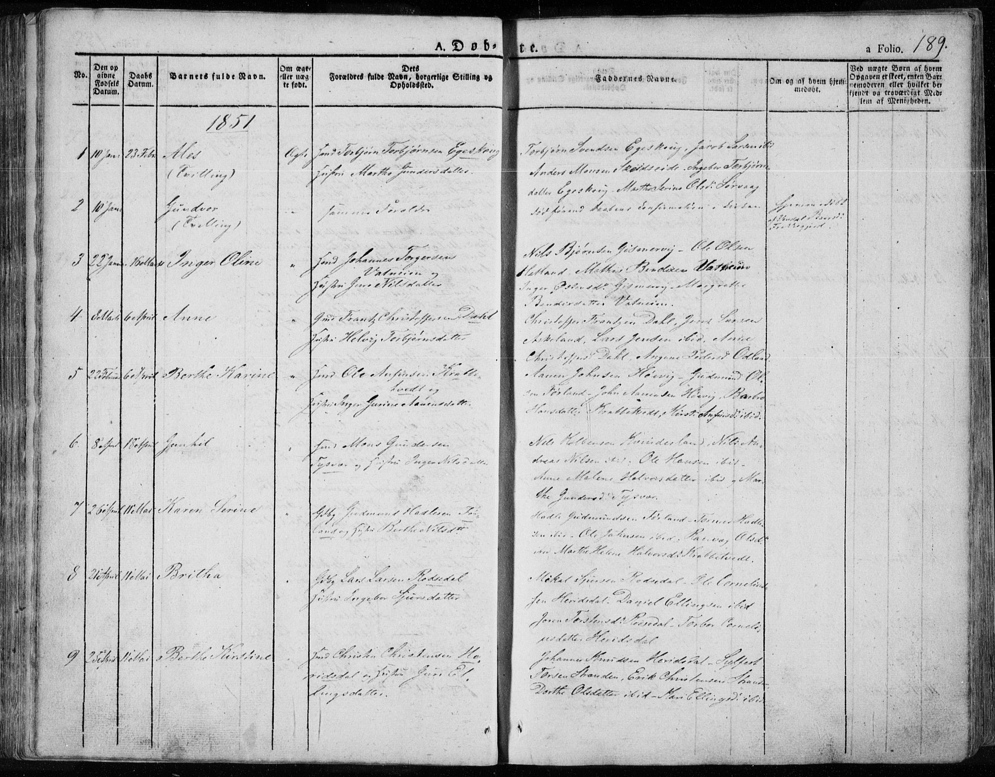 Tysvær sokneprestkontor, SAST/A -101864/H/Ha/Haa/L0001: Parish register (official) no. A 1.1, 1831-1856, p. 189