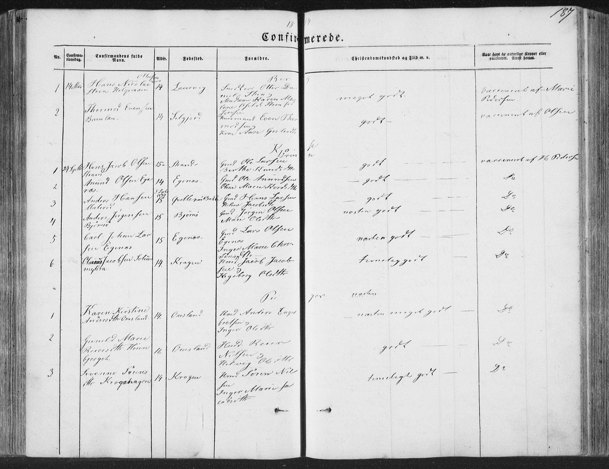 Brunlanes kirkebøker, AV/SAKO-A-342/F/Fa/L0004: Parish register (official) no. I 4, 1846-1862, p. 187