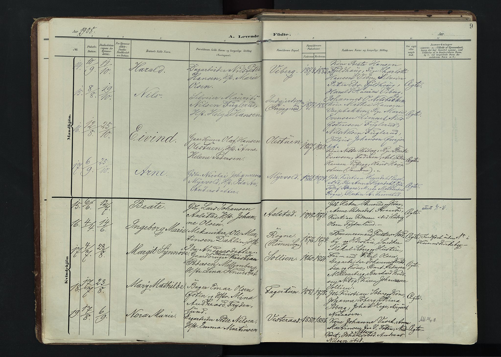 Vardal prestekontor, AV/SAH-PREST-100/H/Ha/Haa/L0020: Parish register (official) no. 20, 1907-1921, p. 9