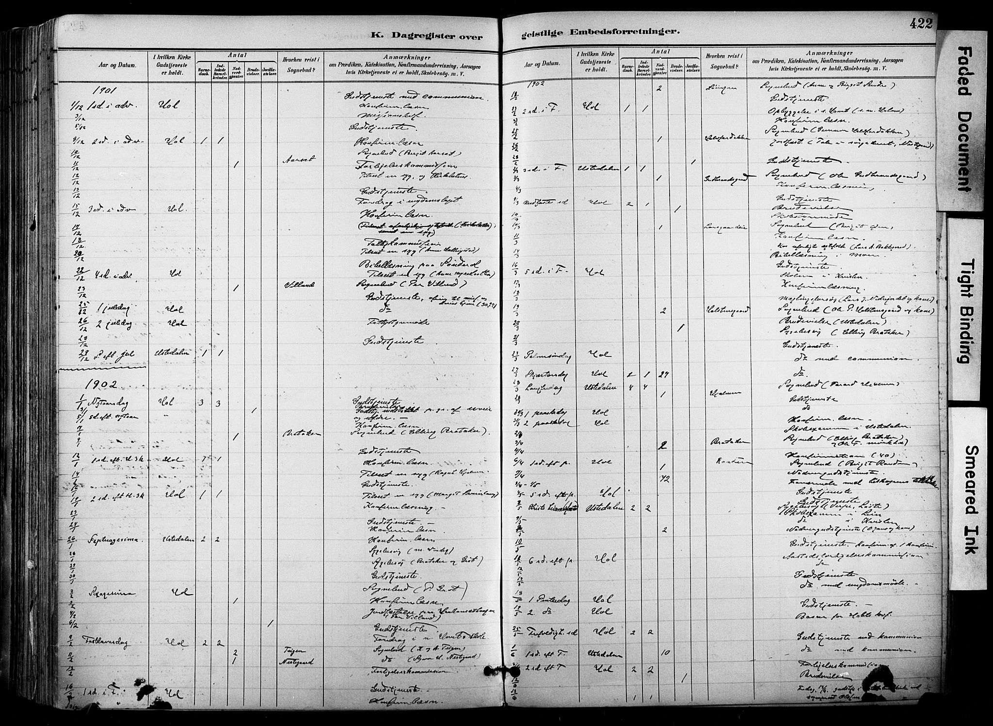 Hol kirkebøker, AV/SAKO-A-227/F/Fa/L0003: Parish register (official) no. I 3, 1887-1918, p. 422