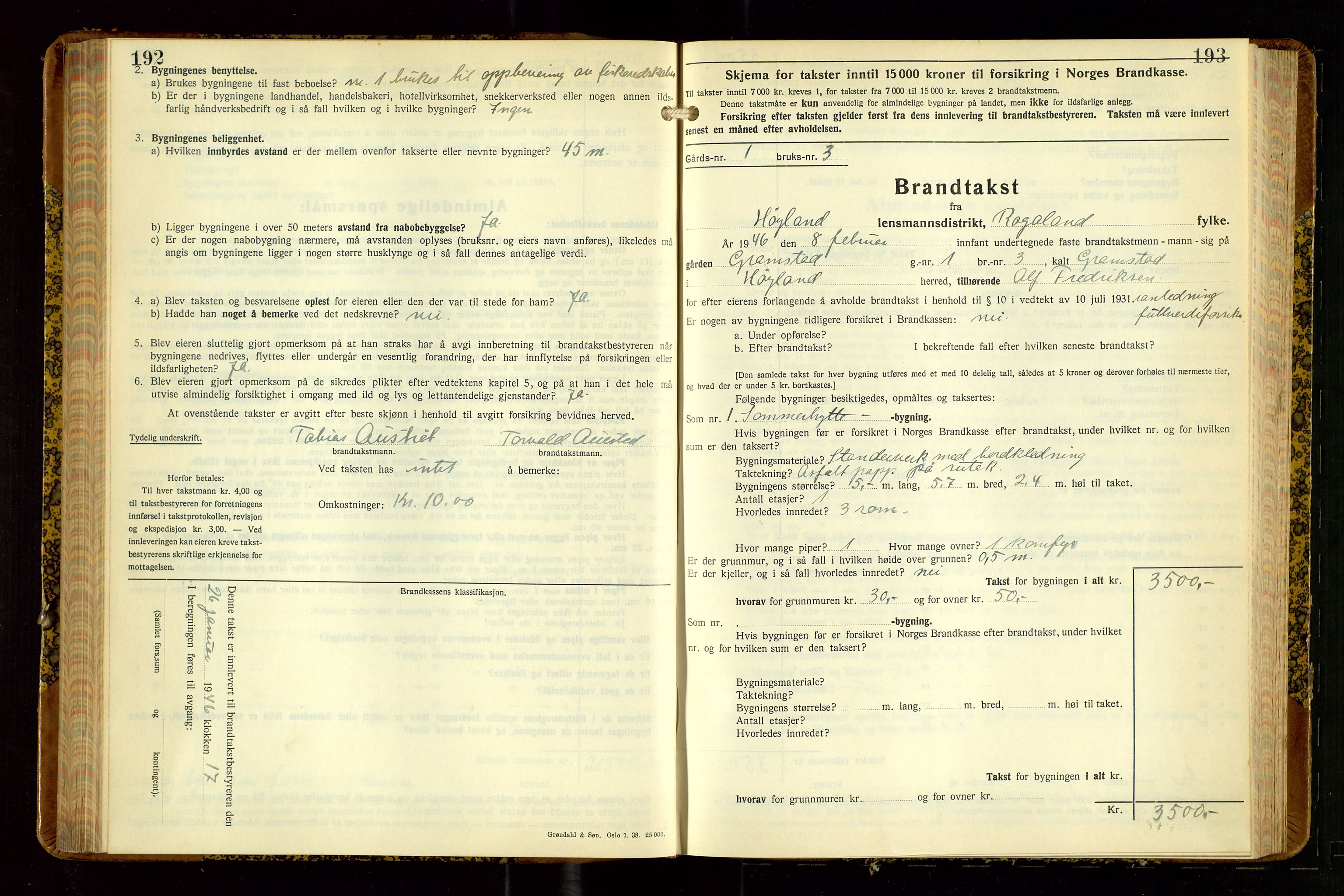 Høyland/Sandnes lensmannskontor, SAST/A-100166/Gob/L0008: "Branntakstprotokoll", 1940-1952, p. 192-193