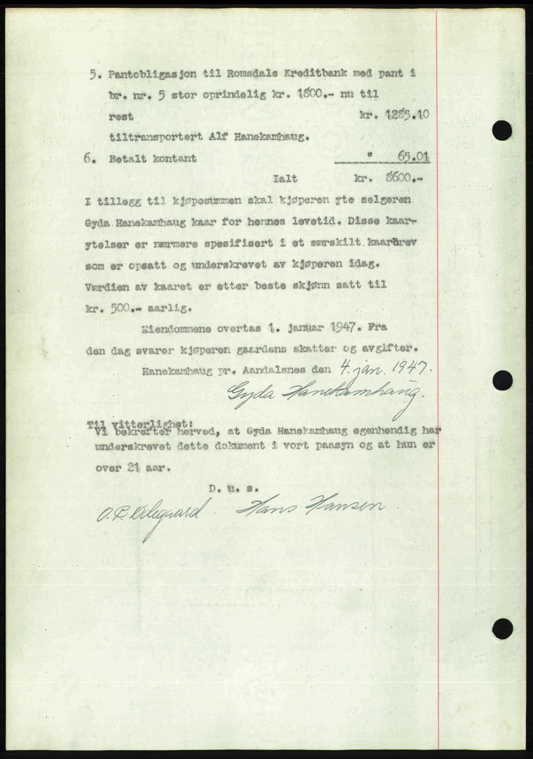 Romsdal sorenskriveri, SAT/A-4149/1/2/2C: Mortgage book no. A22, 1947-1947, Diary no: : 40/1947
