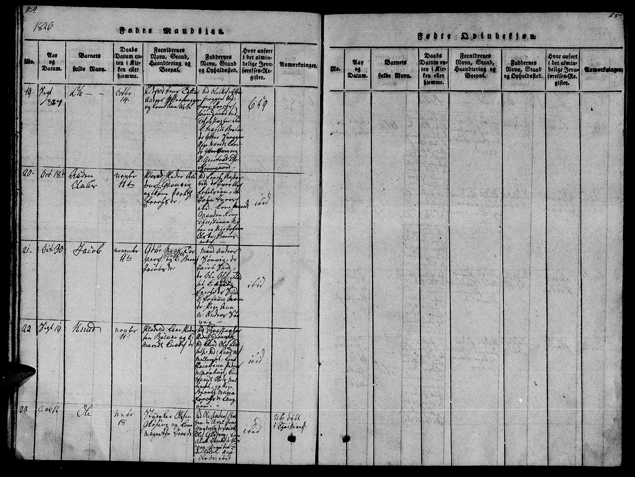 Ministerialprotokoller, klokkerbøker og fødselsregistre - Møre og Romsdal, AV/SAT-A-1454/569/L0818: Parish register (official) no. 569A04, 1820-1828, p. 54-55