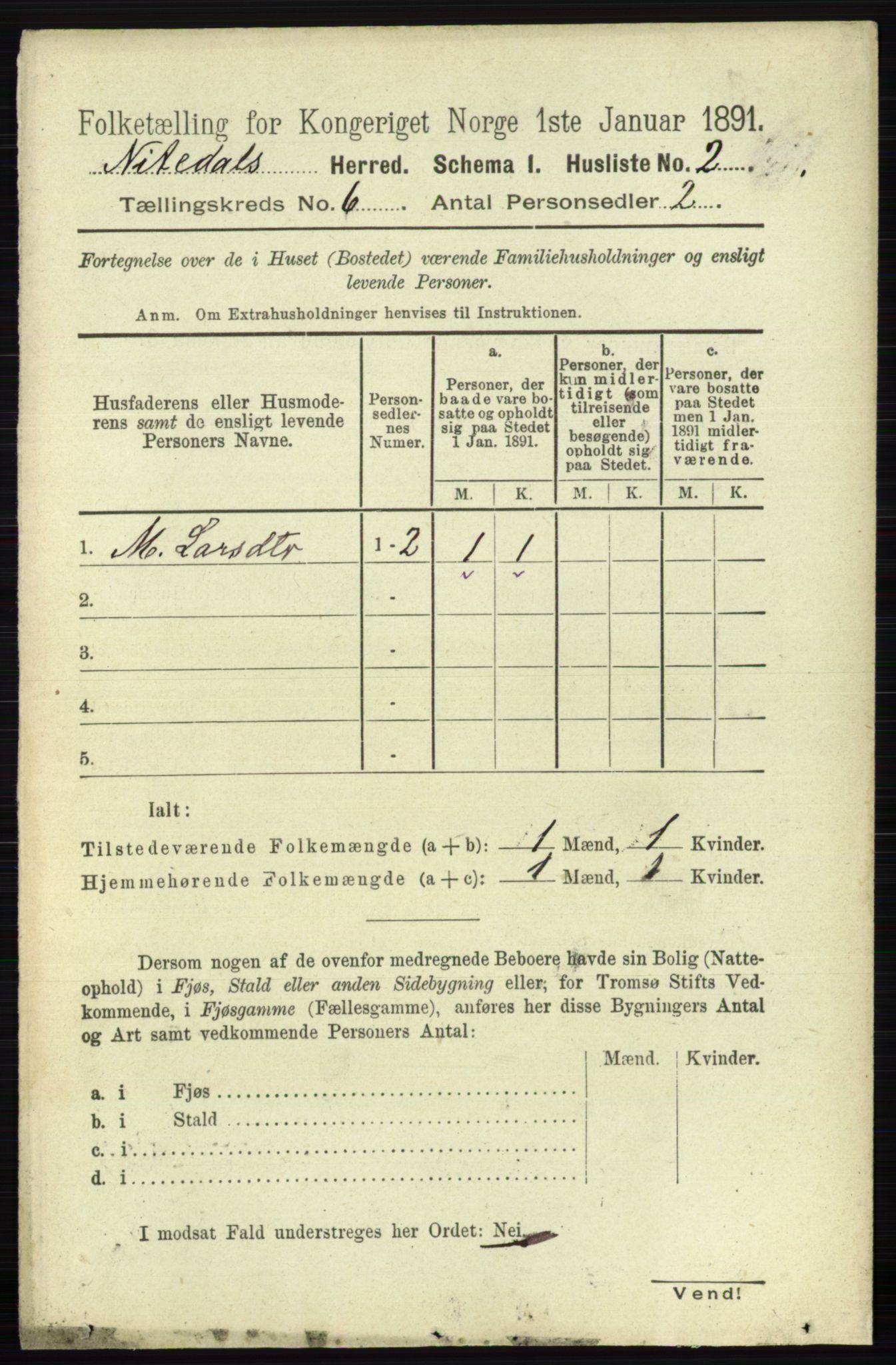 RA, 1891 census for 0233 Nittedal, 1891, p. 2541