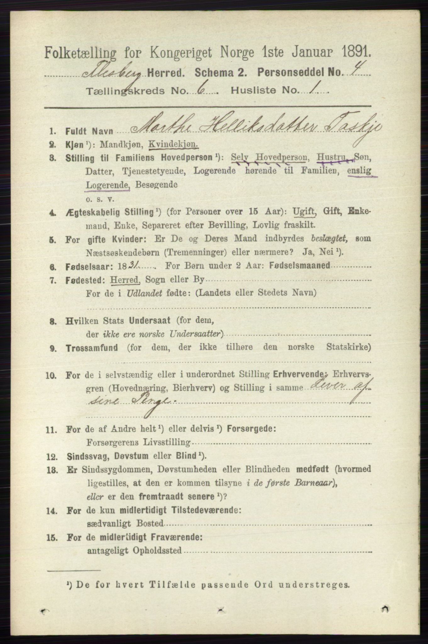 RA, 1891 census for 0631 Flesberg, 1891, p. 957