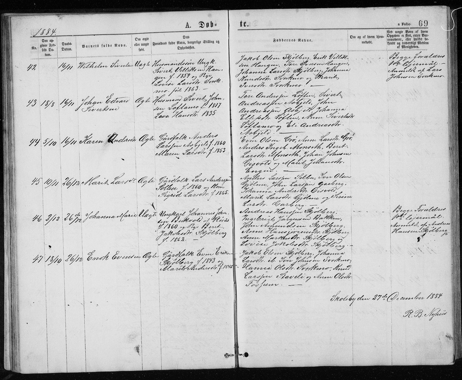 Ministerialprotokoller, klokkerbøker og fødselsregistre - Sør-Trøndelag, SAT/A-1456/671/L0843: Parish register (copy) no. 671C02, 1873-1892, p. 69