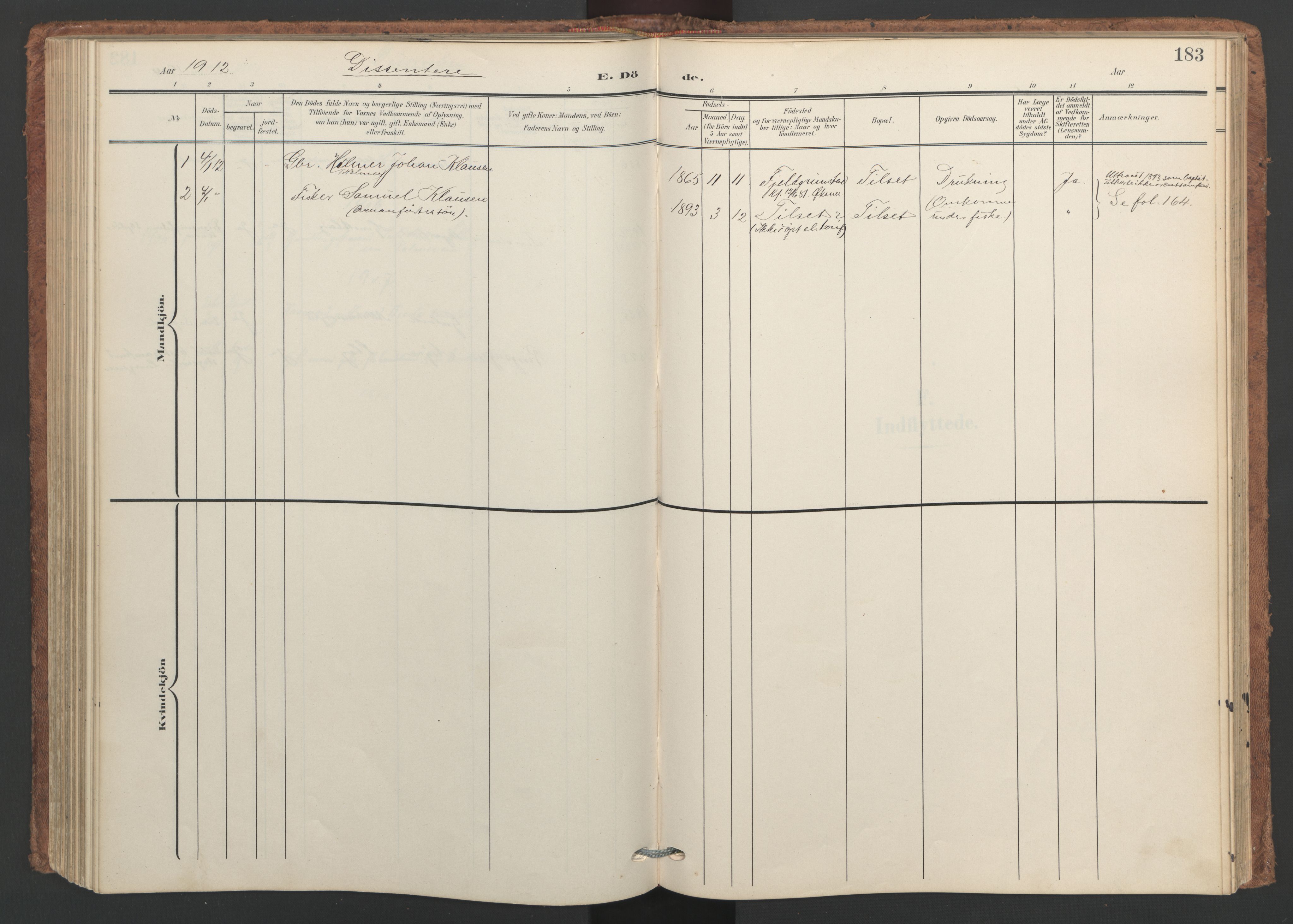 Ministerialprotokoller, klokkerbøker og fødselsregistre - Nordland, SAT/A-1459/893/L1339: Parish register (official) no. 893A11, 1904-1914, p. 183