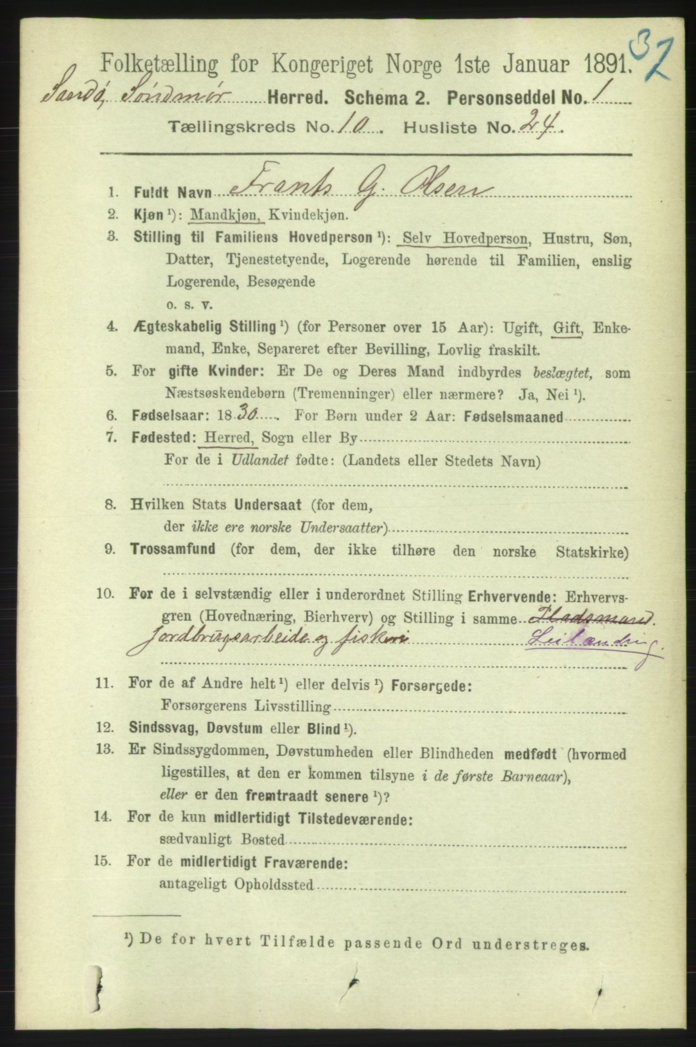 RA, 1891 census for 1514 Sande, 1891, p. 1914