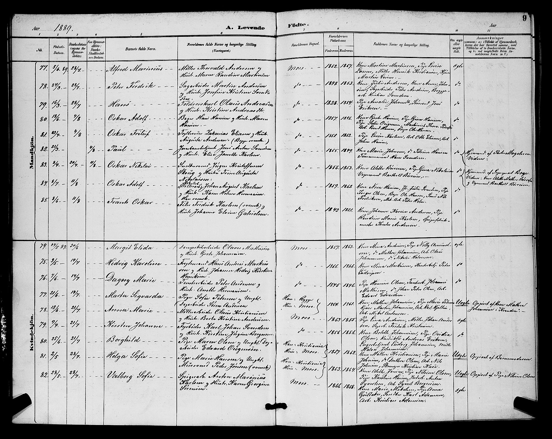Moss prestekontor Kirkebøker, AV/SAO-A-2003/G/Ga/L0006: Parish register (copy) no. I 6, 1889-1900, p. 9