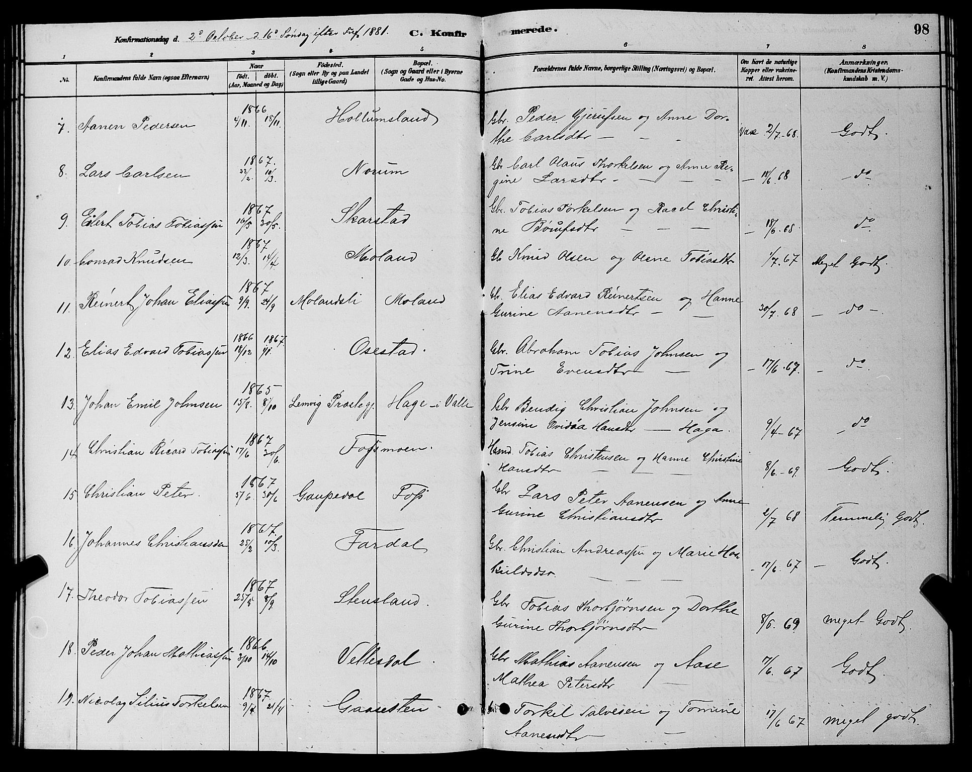 Sør-Audnedal sokneprestkontor, AV/SAK-1111-0039/F/Fb/Fbb/L0005: Parish register (copy) no. B 5, 1880-1892, p. 98