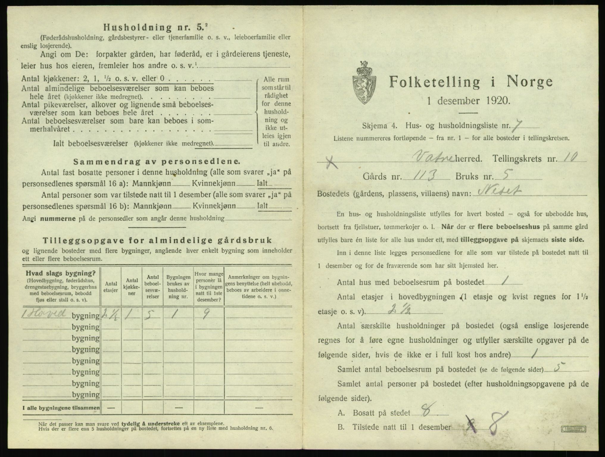 SAT, 1920 census for Vatne, 1920, p. 552