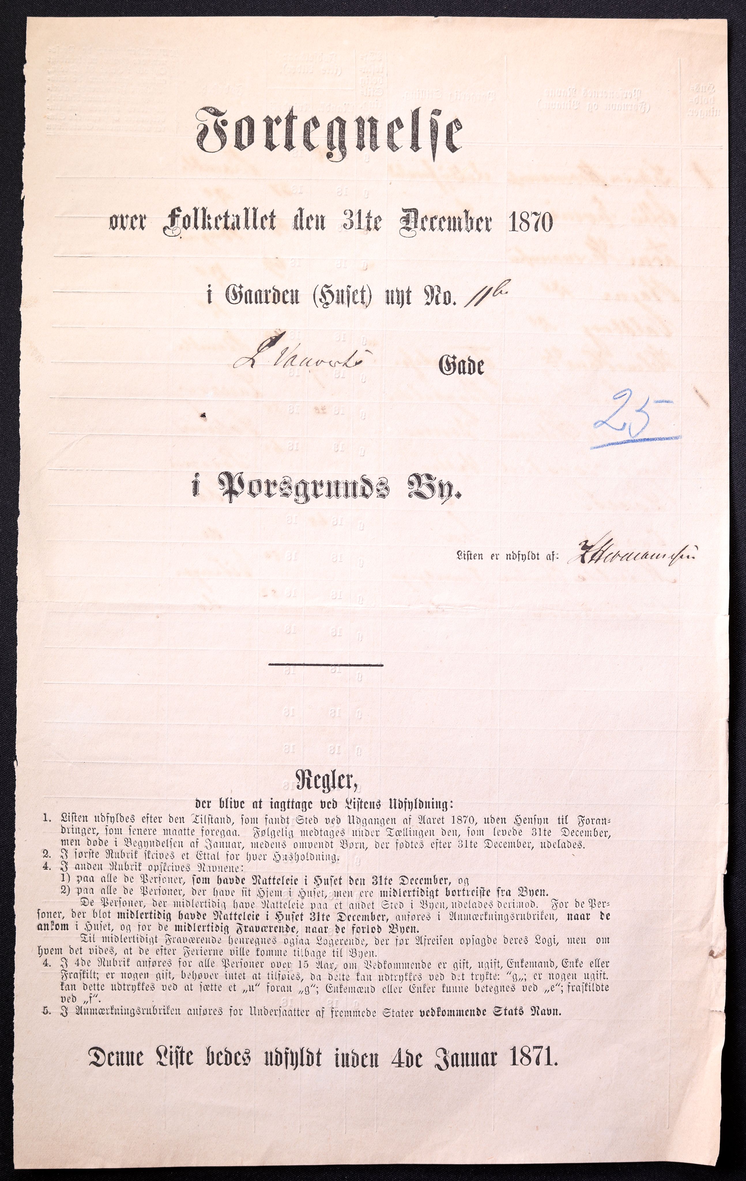 RA, 1870 census for 0805 Porsgrunn, 1870, p. 273