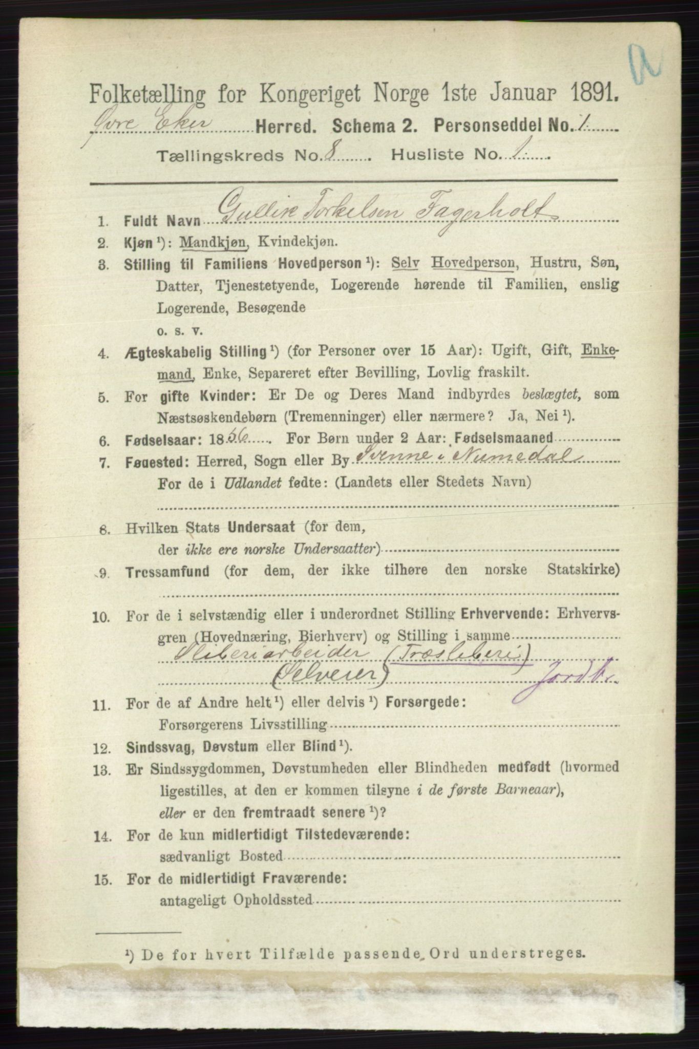 RA, 1891 census for 0624 Øvre Eiker, 1891, p. 3233