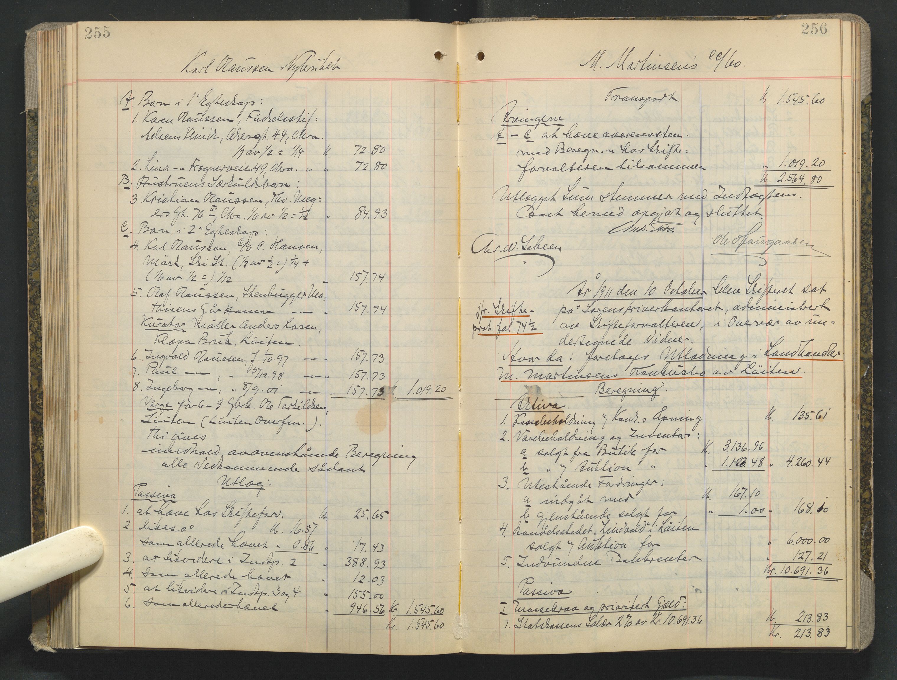 Sør-Hedmark sorenskriveri, AV/SAH-TING-014/J/Ja/Jad/L0003: Skifteutlodningsprotokoll - landet, 1906-1914, p. 255-256