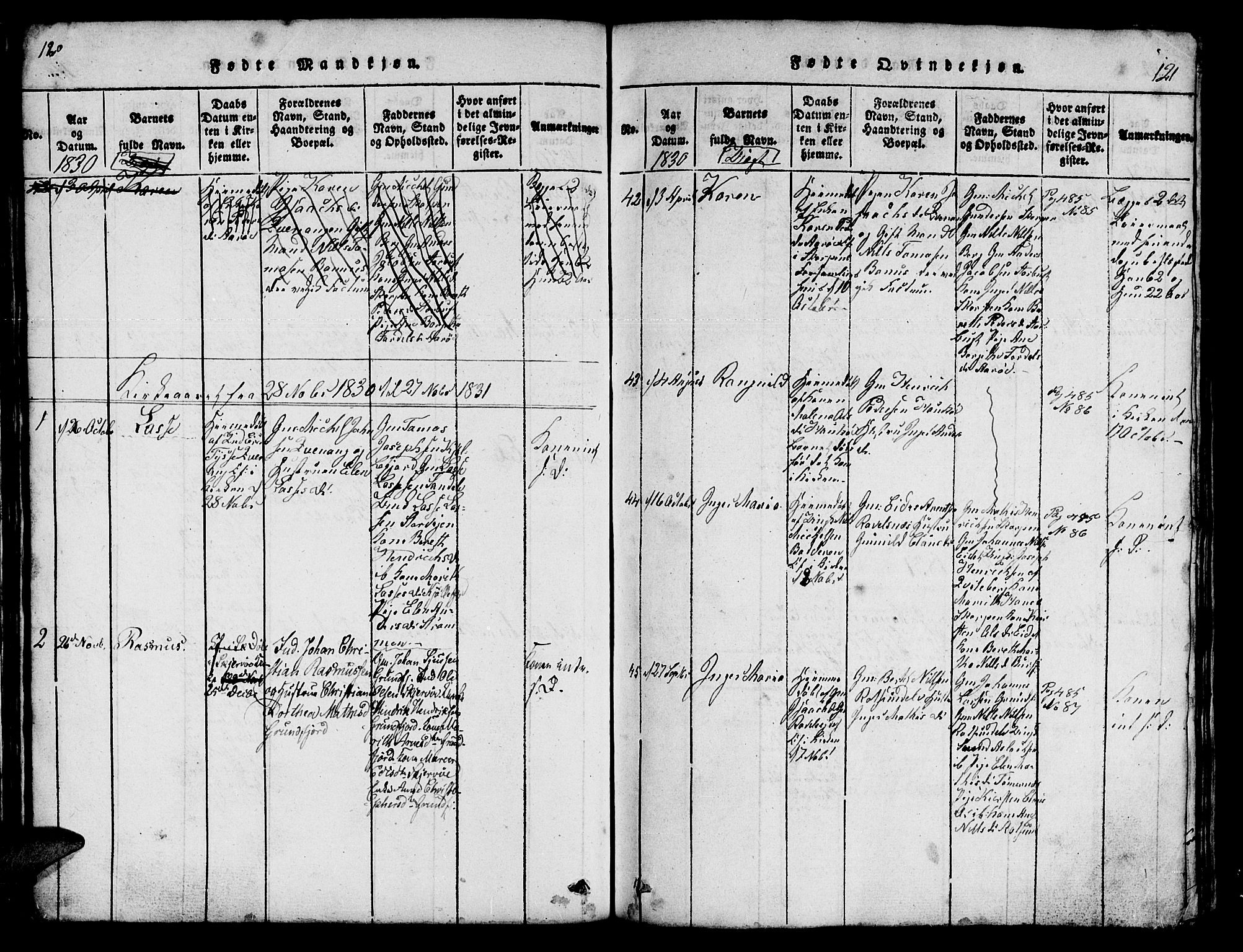 Skjervøy sokneprestkontor, AV/SATØ-S-1300/H/Ha/Hab/L0001klokker: Parish register (copy) no. 1, 1825-1838, p. 120-121